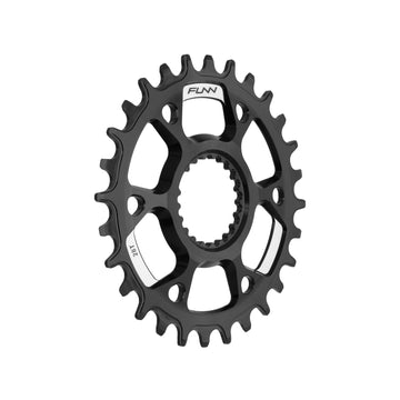 Funn mountain bike components - Solo DS Narrow - Wide Chainring Black 28T in a white background.