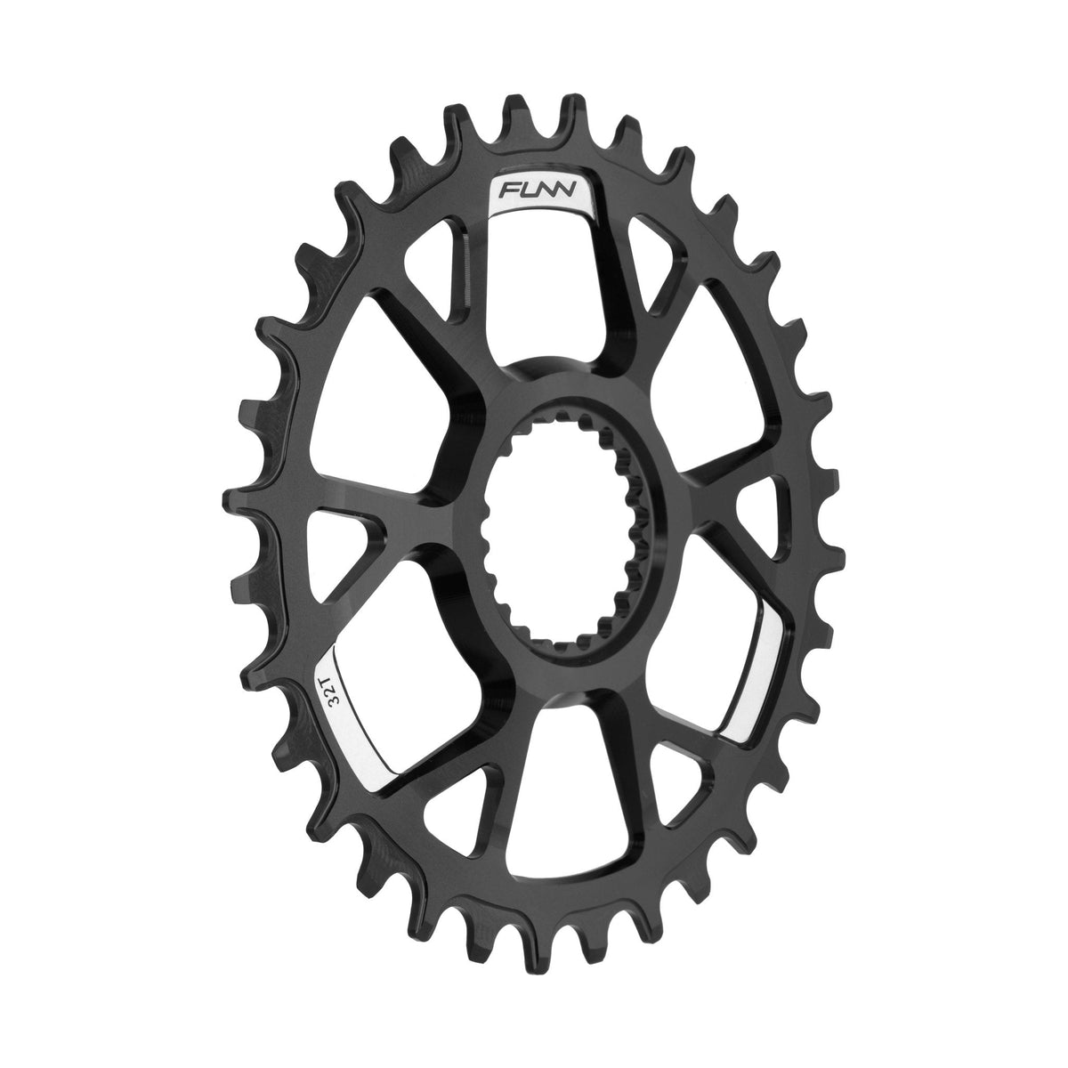 Black aluminum FUNN Solo DS Narrow-Wide Chainring, slim round design with alternating teeth for secure MTB chain retention