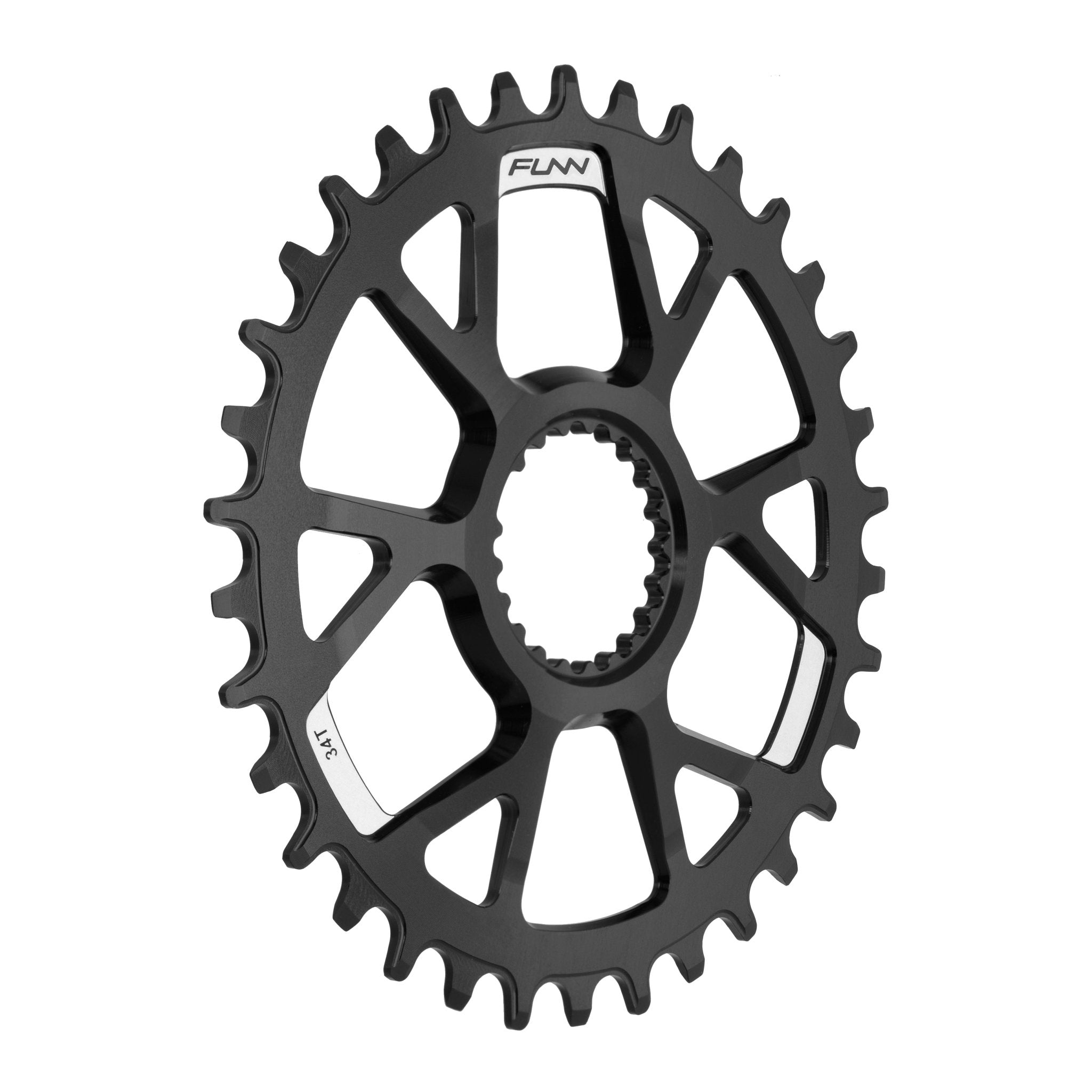 Black aluminum FUNN Solo DS narrow-wide chainring with machined spokes and tooth profile for secure single-chain retention