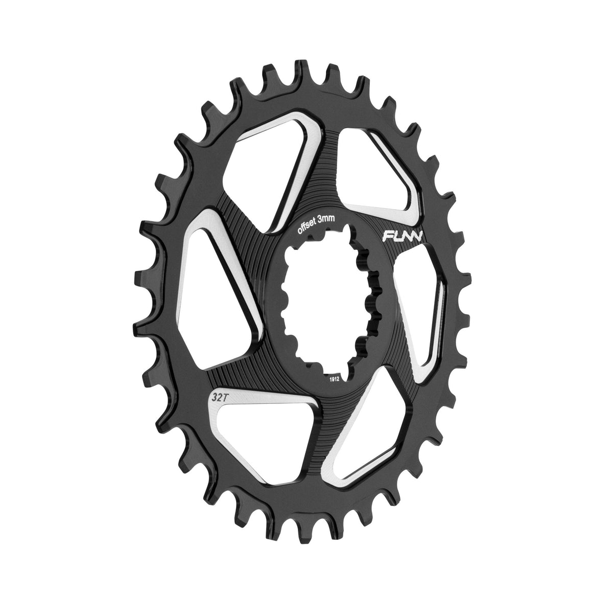 Black alloy FUNN Solo DX Narrow-Wide Chainring with 32T teeth and silver cutouts for secure single-ring MTB drivetrain performance
