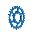 Funn mountain bike components - Solo DX Narrow - Wide Chainring Blue 3mm (Boost) 28T in a white background.