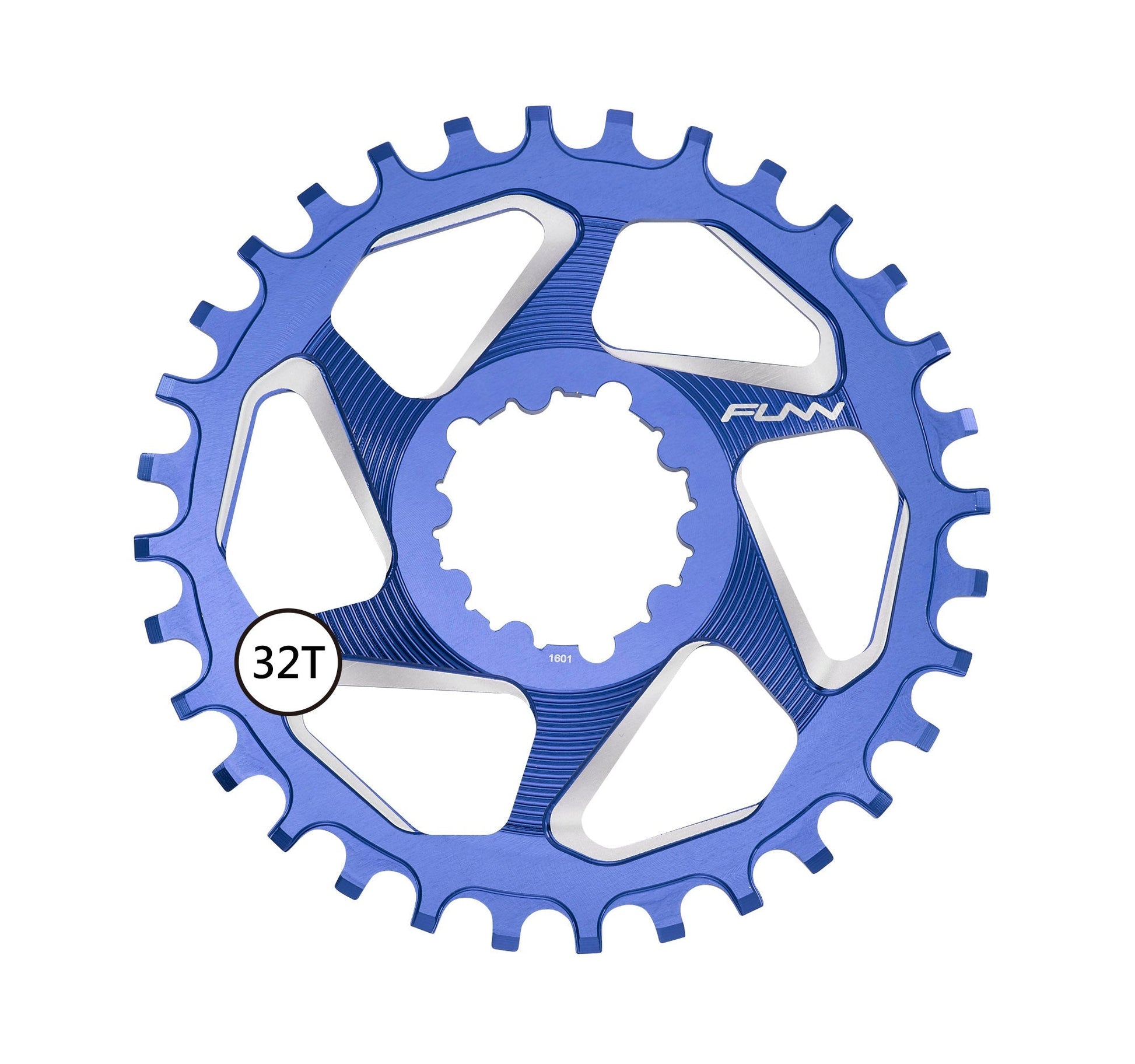 Funn mountain bike components - Solo DX Narrow - Wide Chainring Blue 6mm 32T in a white background.