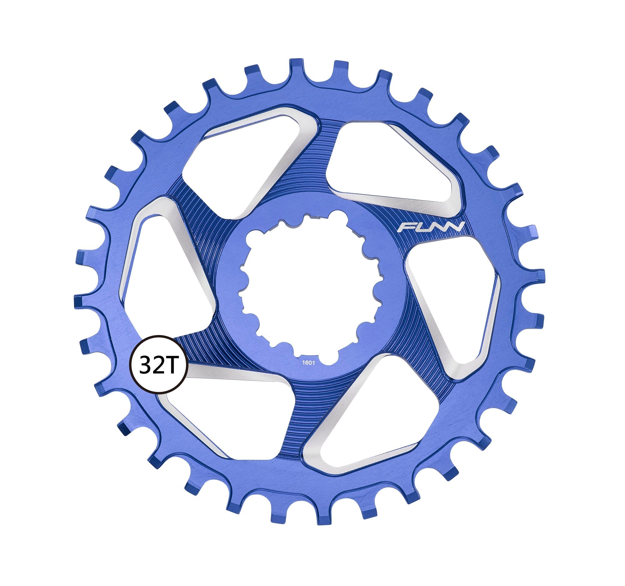 Blue 32T FUNN Solo DX Narrow-Wide Chainring, CNC alloy round chainring for MTB drivetrains with alternating tooth profile