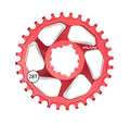 Funn mountain bike components - Solo DX Narrow - Wide Chainring Red 6mm 28T in a white background.