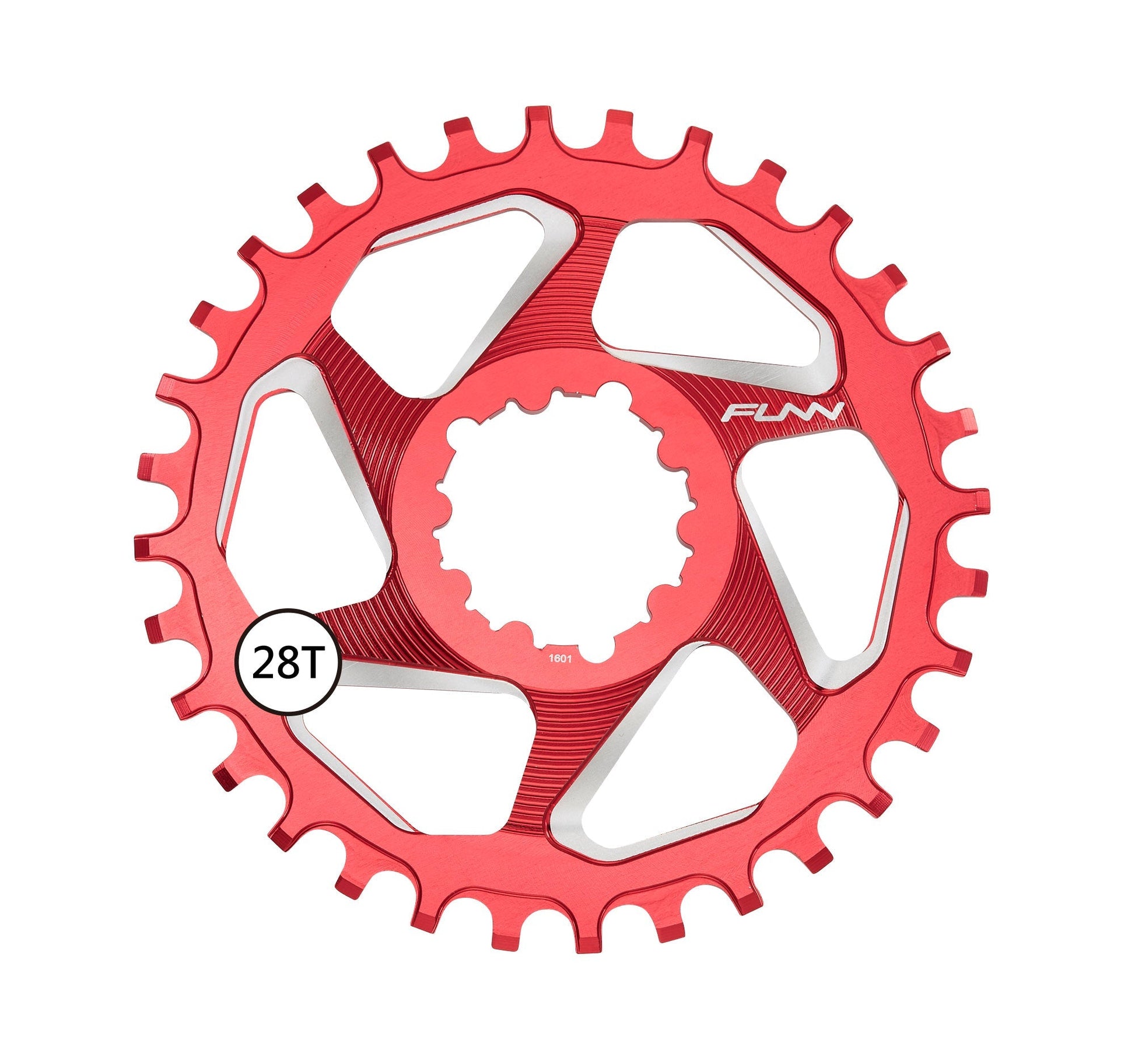 Funn mountain bike components - Solo DX Narrow - Wide Chainring Red 6mm 28T in a white background.