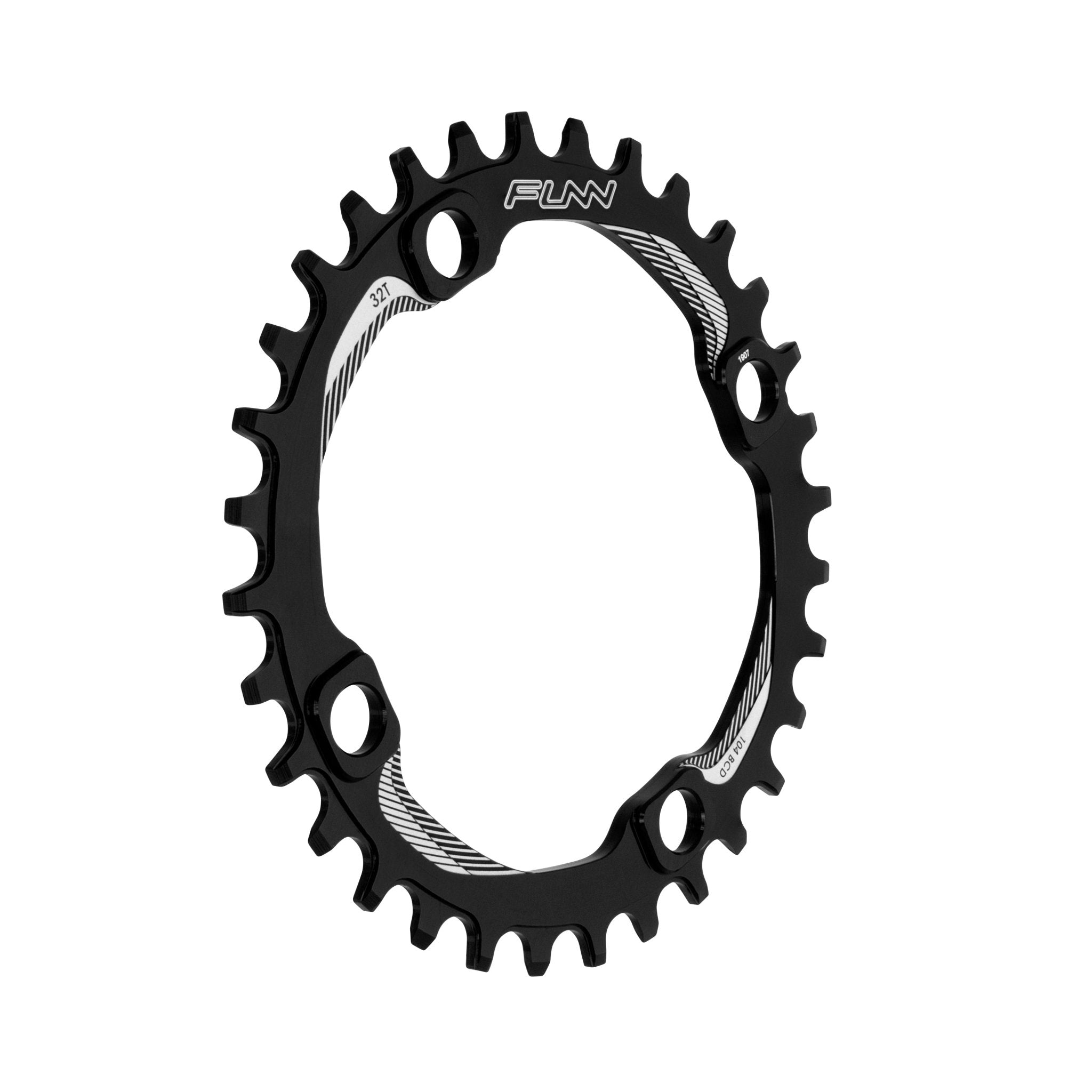 Black FUNN Solo Narrow-Wide Chainring 32t with 104BCD bolt pattern, lightweight alloy round ring with alternating teeth design