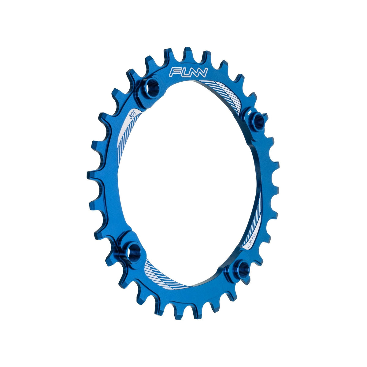 FUNN blue aluminum Solo Narrow-Wide Chainring, 30t, 104BCD bolt pattern with machined teeth for secure MTB chain retention