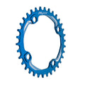 Funn mountain bike components - Solo Narrow - Wide Chainring Blue 34T in a white background.