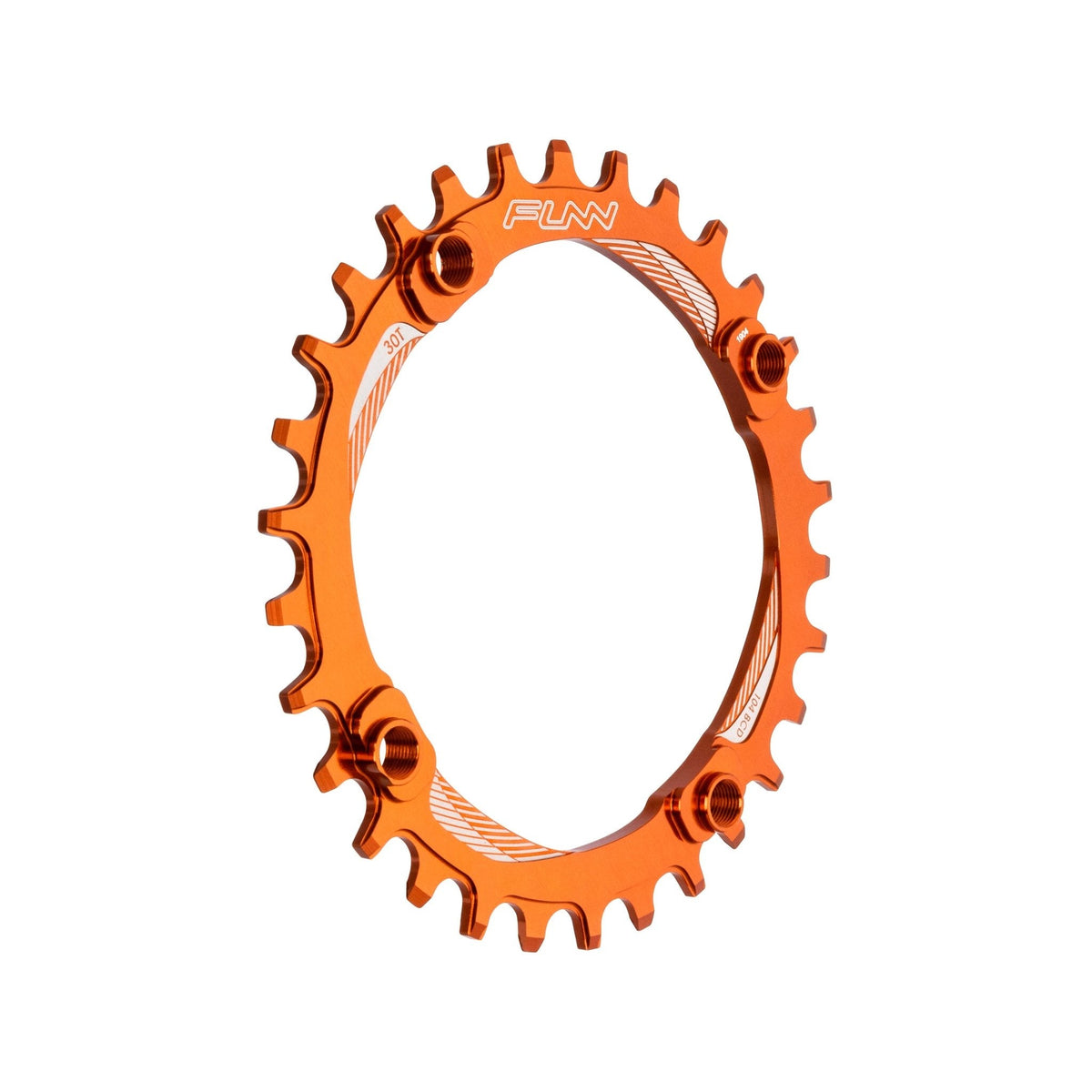 Orange aluminum FUNN Solo Narrow-Wide Chainring, 30t, 104mm BCD, round tooth profile for single-ring MTB drivetrains