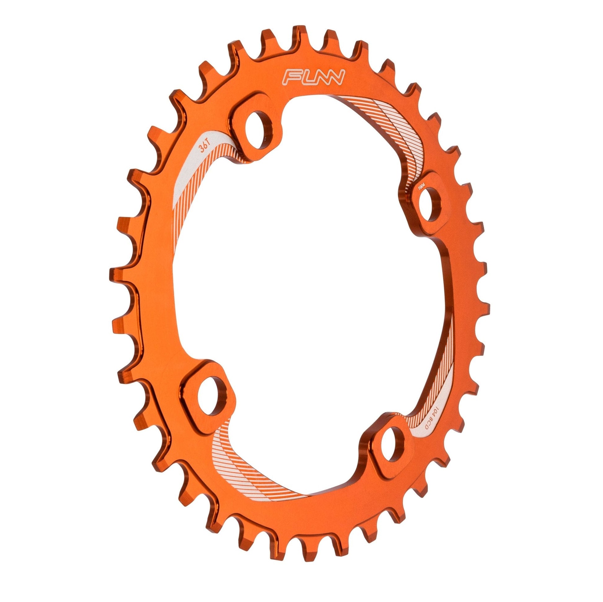 Funn mountain bike components - Solo Narrow - Wide Chainring Orange 36T in a white background.