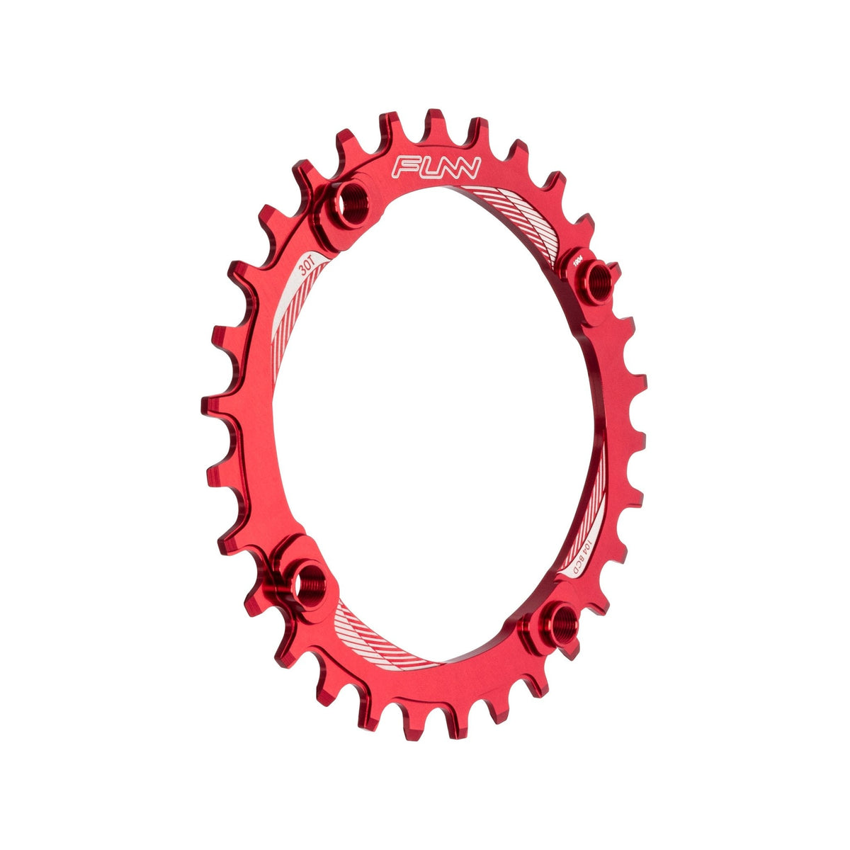 Red FUNN Solo Narrow-Wide Chainring, 30t, 104mm BCD CNC alloy ring with alternating teeth for secure MTB drivetrains