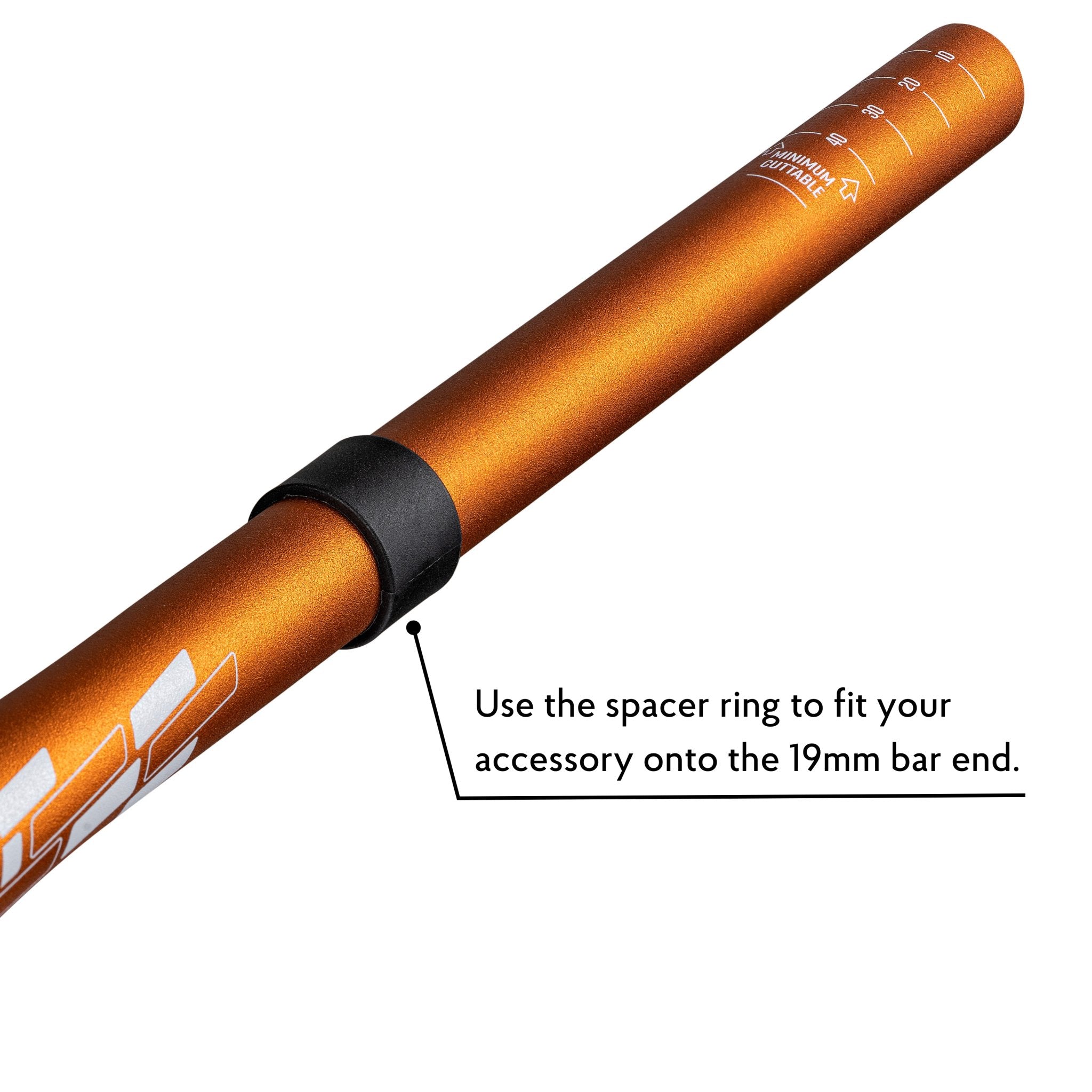 FUNN Speedrun Junior Handlebar in orange alloy with spacer ring for fitting Grom accessories on the 19mm bar end