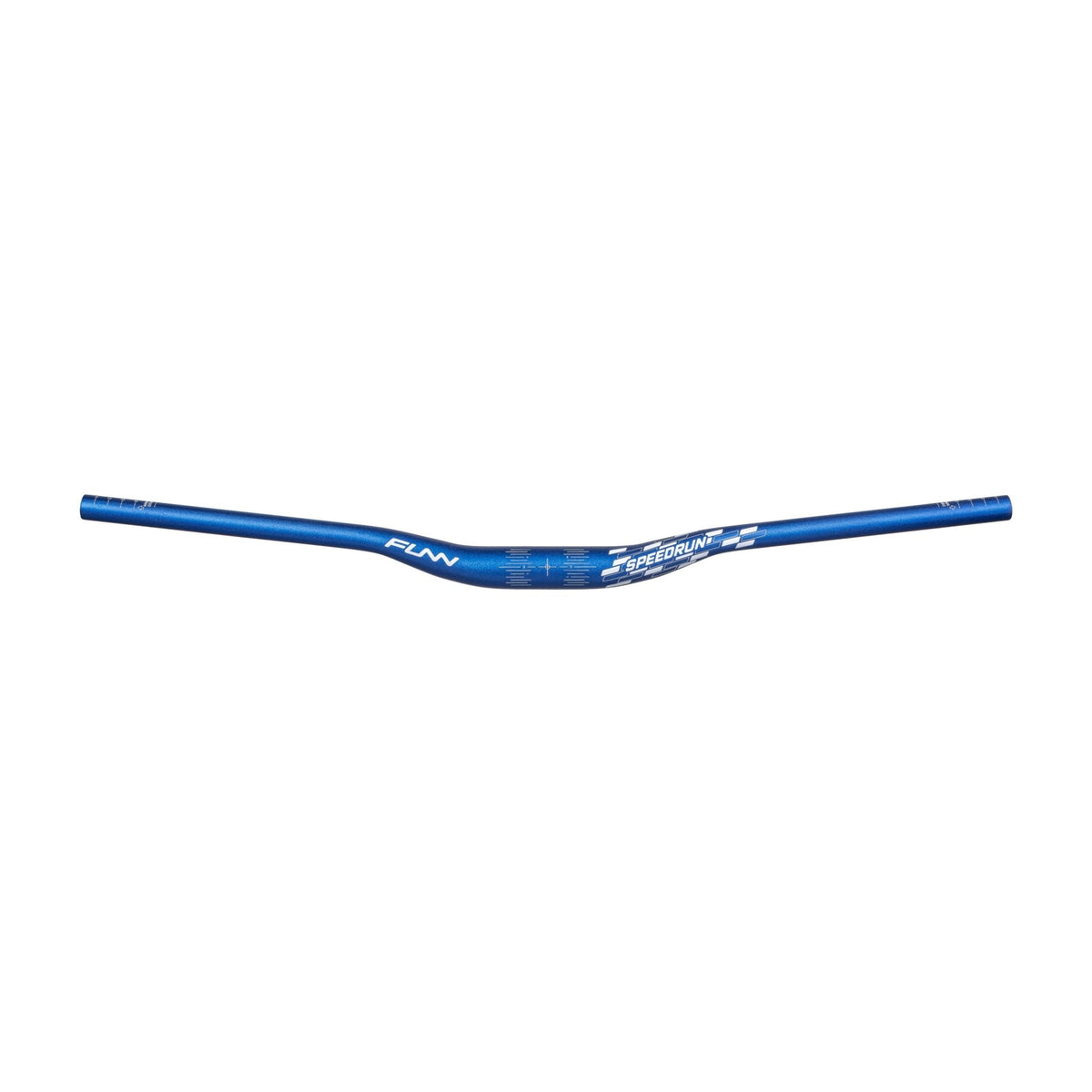 FUNN Speedrun Junior Handlebar, blue alloy riser bar with white graphics, lightweight mountain bike handlebar for kids