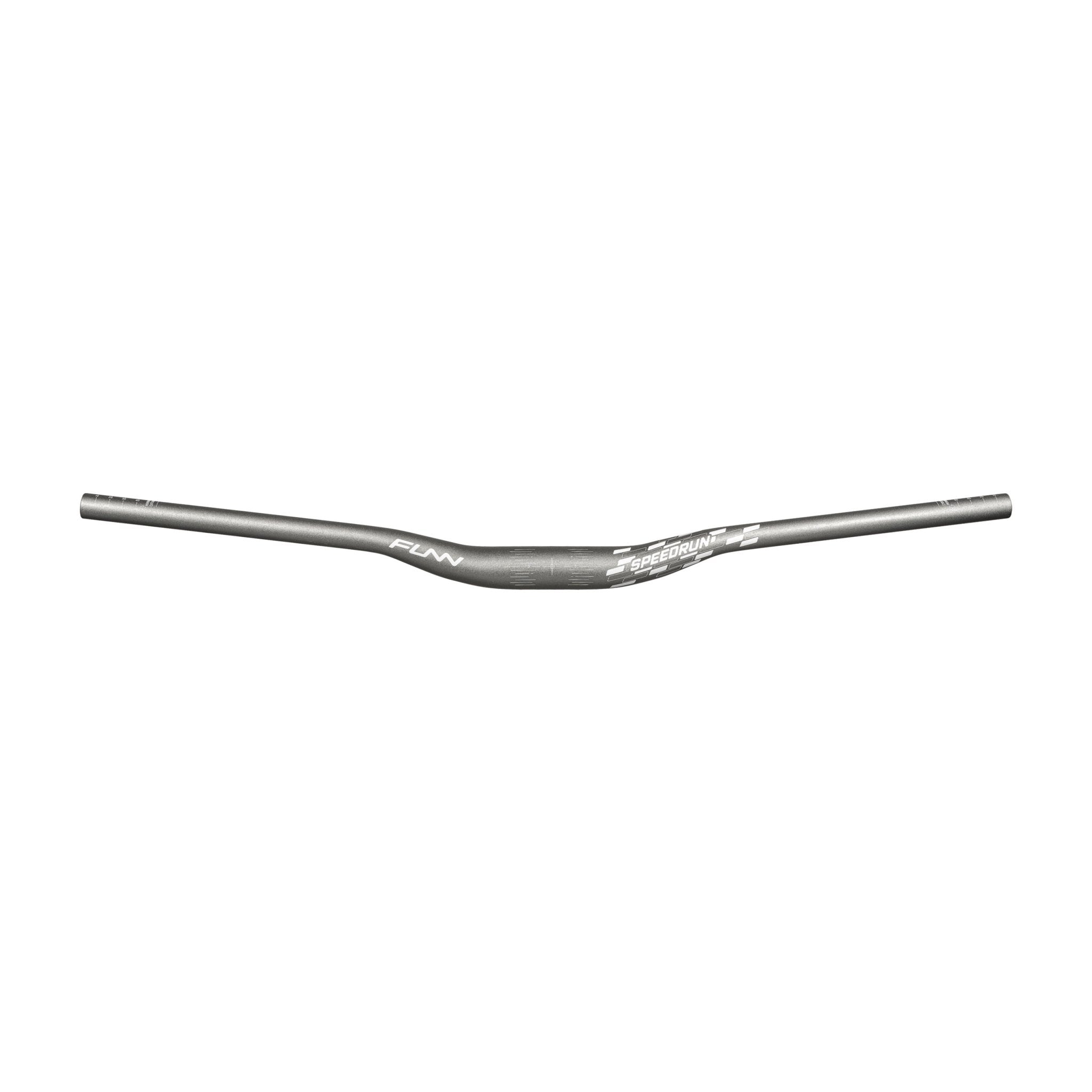 FUNN Speedrun Junior Handlebar, grey alloy riser bar with white logos for kids’ mountain bikes