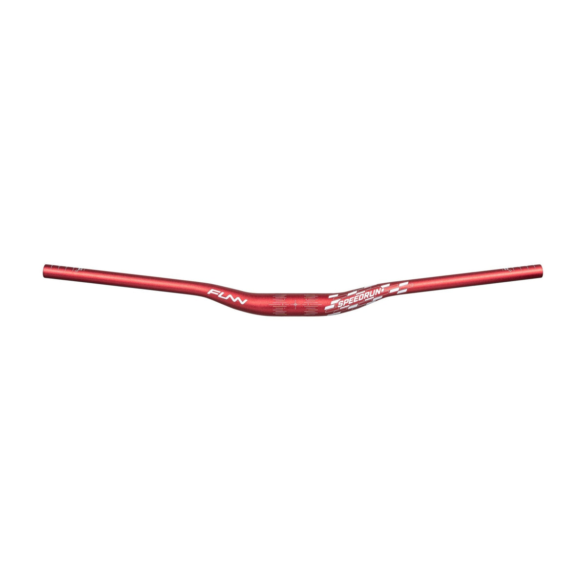Red FUNN Speedrun Junior Handlebar, lightweight alloy MTB bar with slight rise and white graphics for kids’ mountain bikes