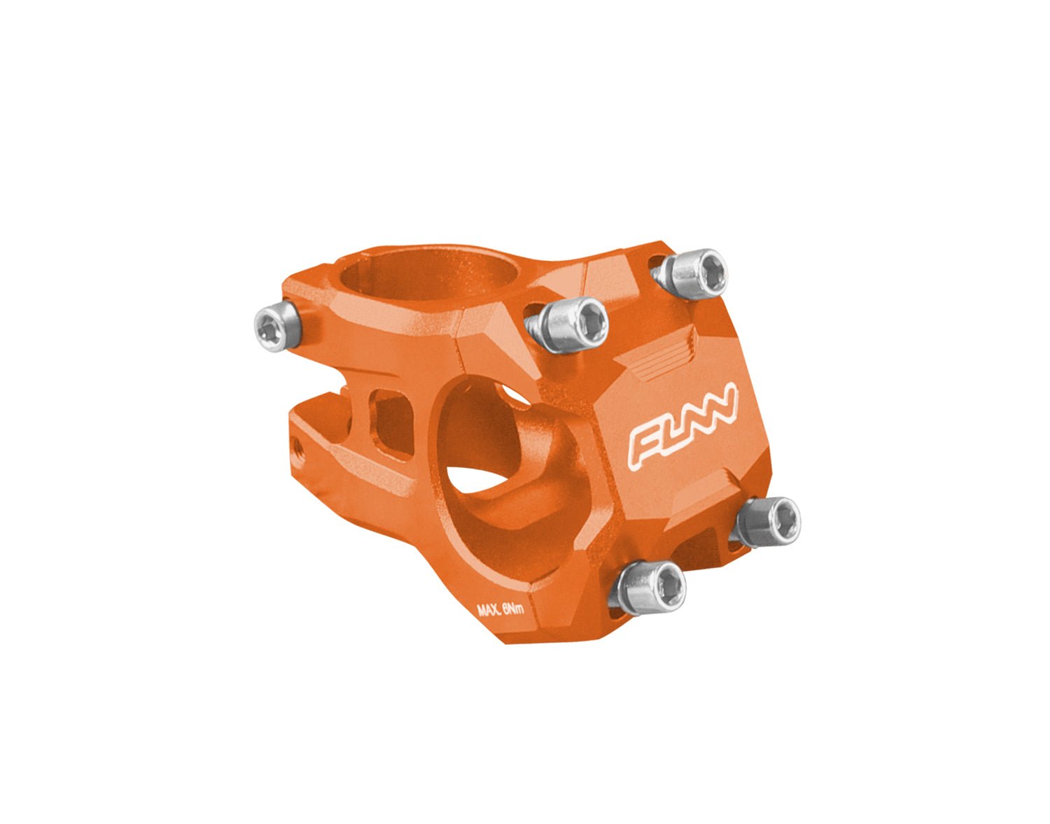 Orange FUNN Strippa EVO Stem, CNC alloy mountain bike stem with 31.8mm clamp and 35mm length, four-bolt faceplate design