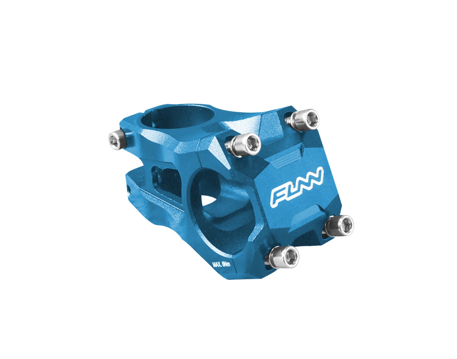 FUNN Strippa EVO Stem, blue alloy mountain bike stem with 31.8mm clamp and 45mm length, four-bolt faceplate design