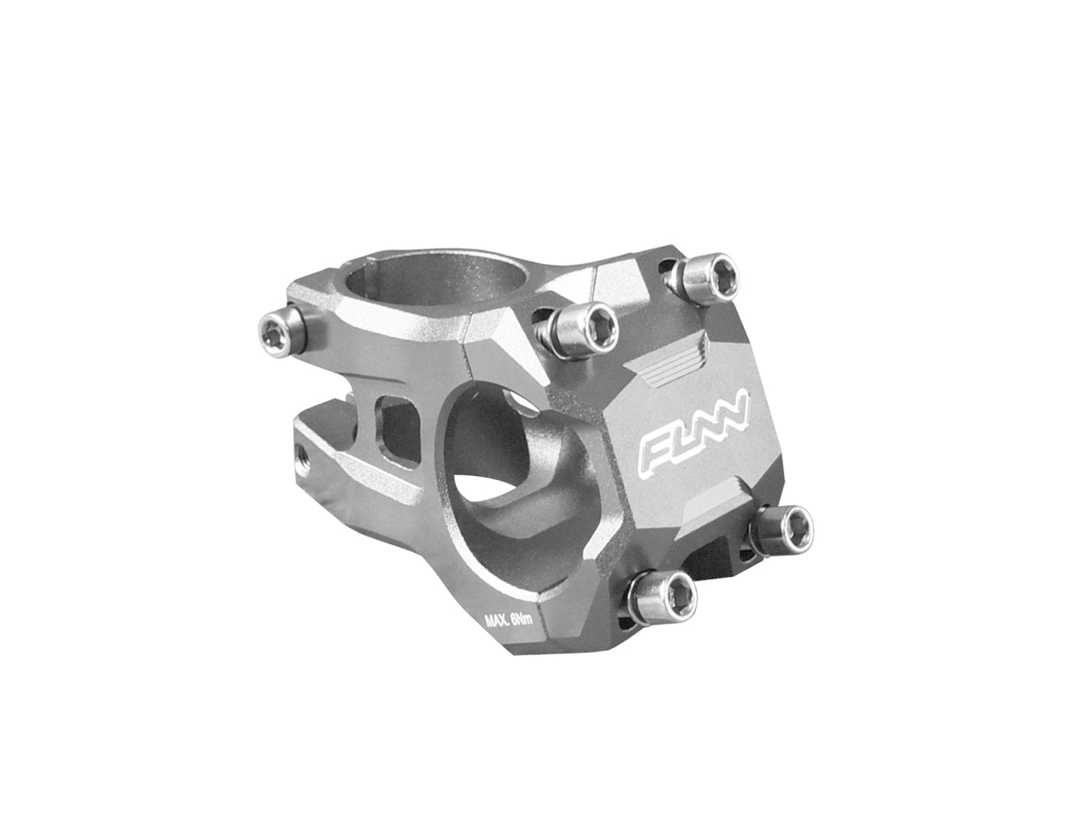 FUNN Strippa EVO Stem in silver alloy, short 35mm length with 31.8mm clamp and four-bolt faceplate for MTB handlebars