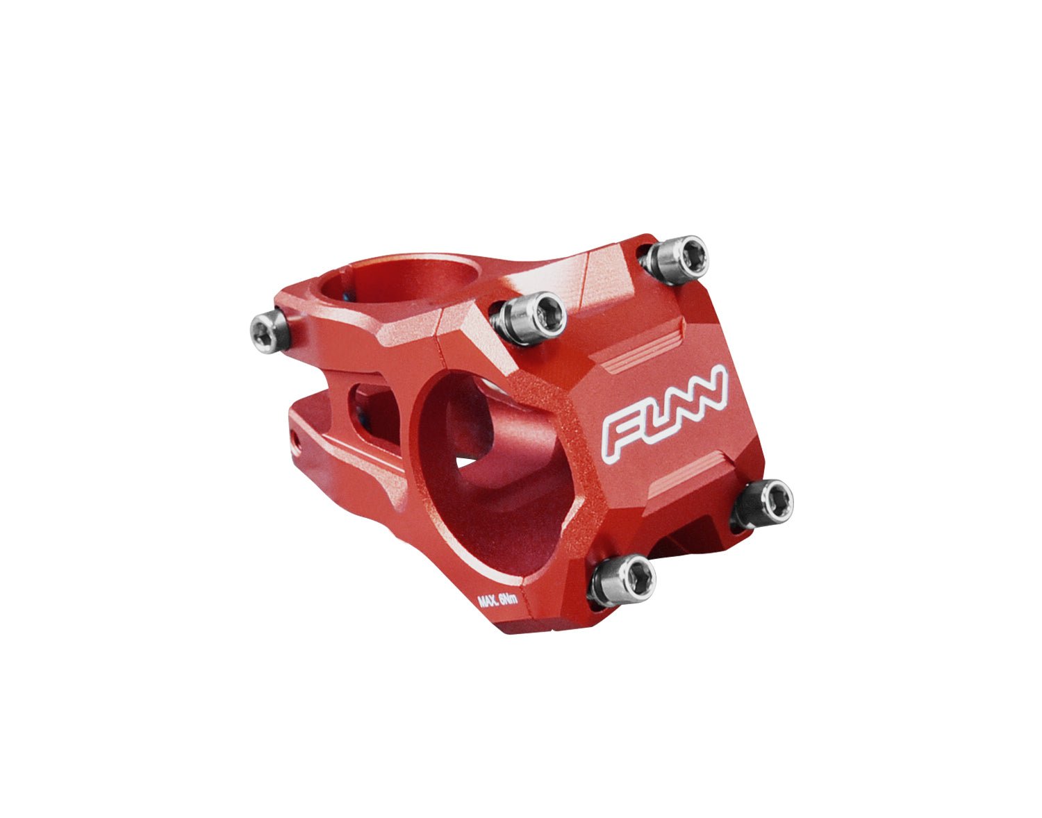 Red FUNN Strippa EVO Stem, 35mm clamp, 45mm length, CNC alloy mountain bike handlebar stem with stainless steel bolts