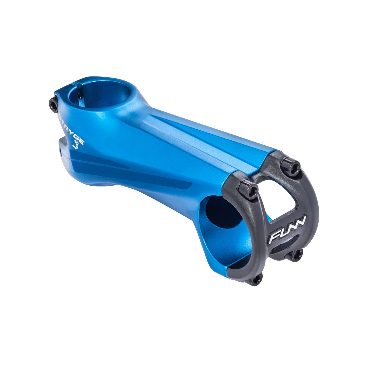 FUNN Stryge Drop Stem in blue, 35mm clamp, 100mm length, alloy bike stem with aerodynamic shape and black faceplate
