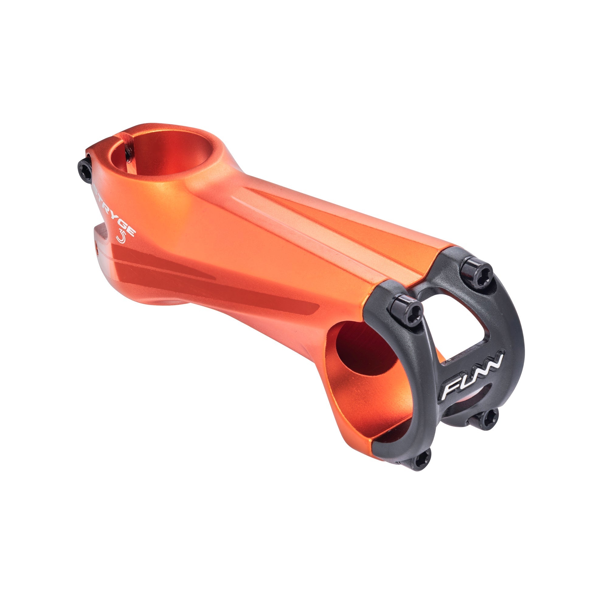FUNN Stryge Drop Stem, orange alloy, 35mm clamp, 100mm length, aerodynamic shape with black four-bolt faceplate