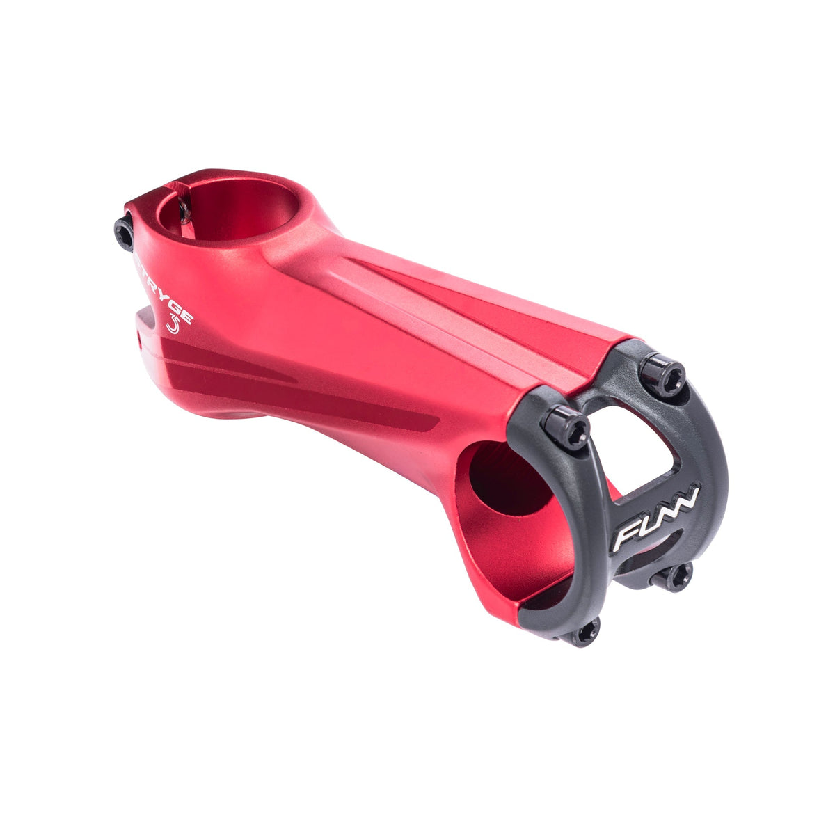 Red FUNN Stryge Drop Stem with aerodynamic shape, 35mm clamp and 100mm length, lightweight alloy bike handlebar stem