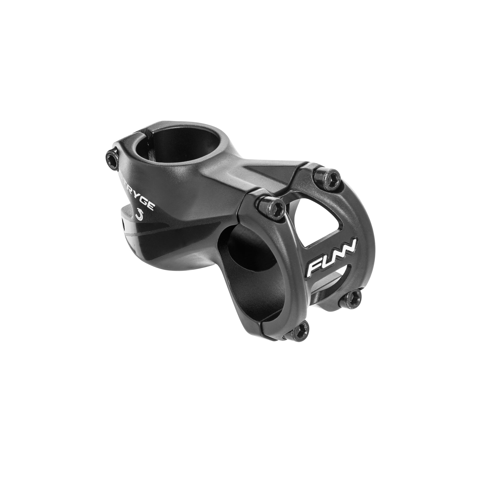 Black FUNN Stryge Drop Stem with aerodynamic shape, 35mm clamp and 55mm length, lightweight alloy MTB handlebar stem