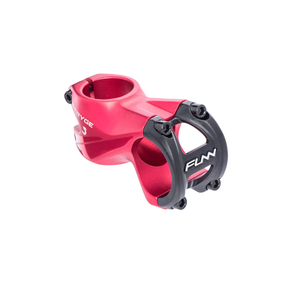 FUNN Stryge Drop Stem, red alloy 35mm clamp, 55mm length, aerodynamic shape with black faceplate for mountain bike handlebars