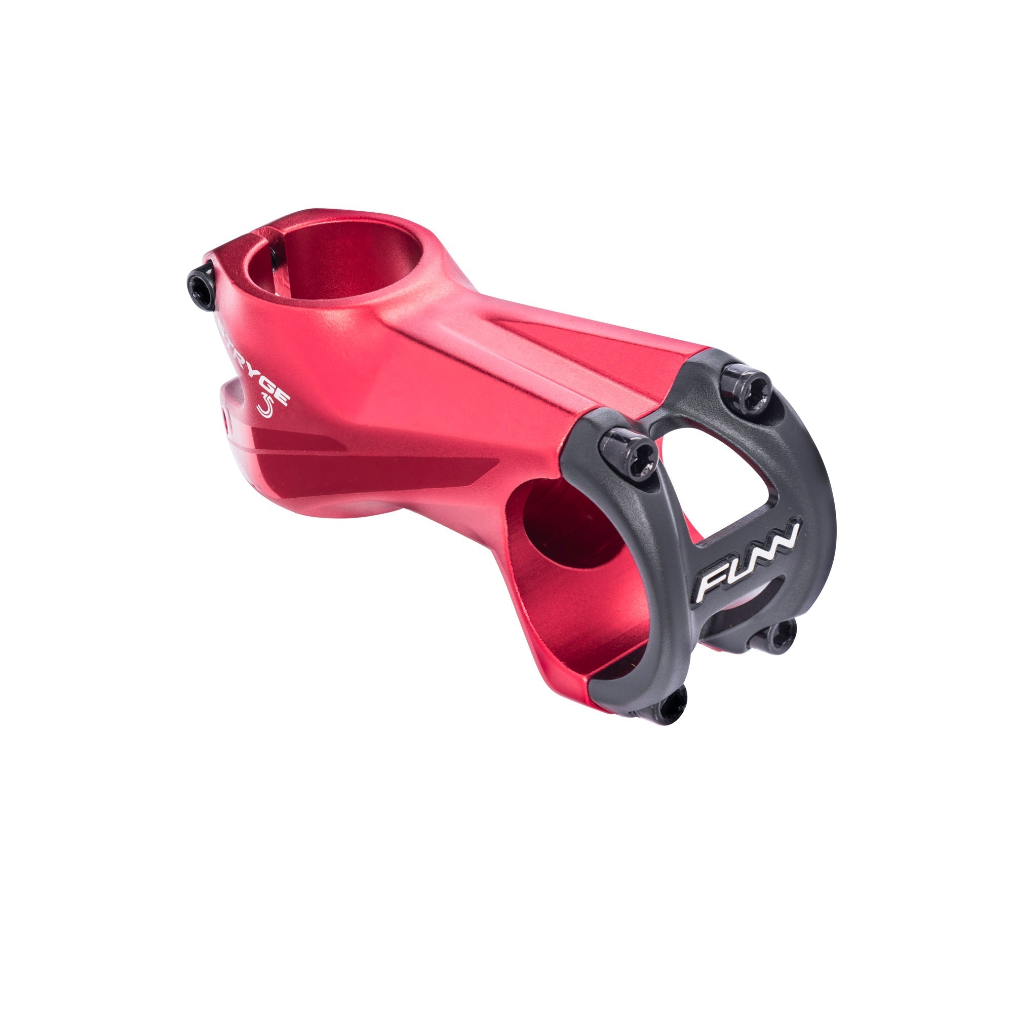 FUNN Stryge Drop Stem, red alloy 75mm length with 35mm clamp and aerodynamic shape for MTB handlebars