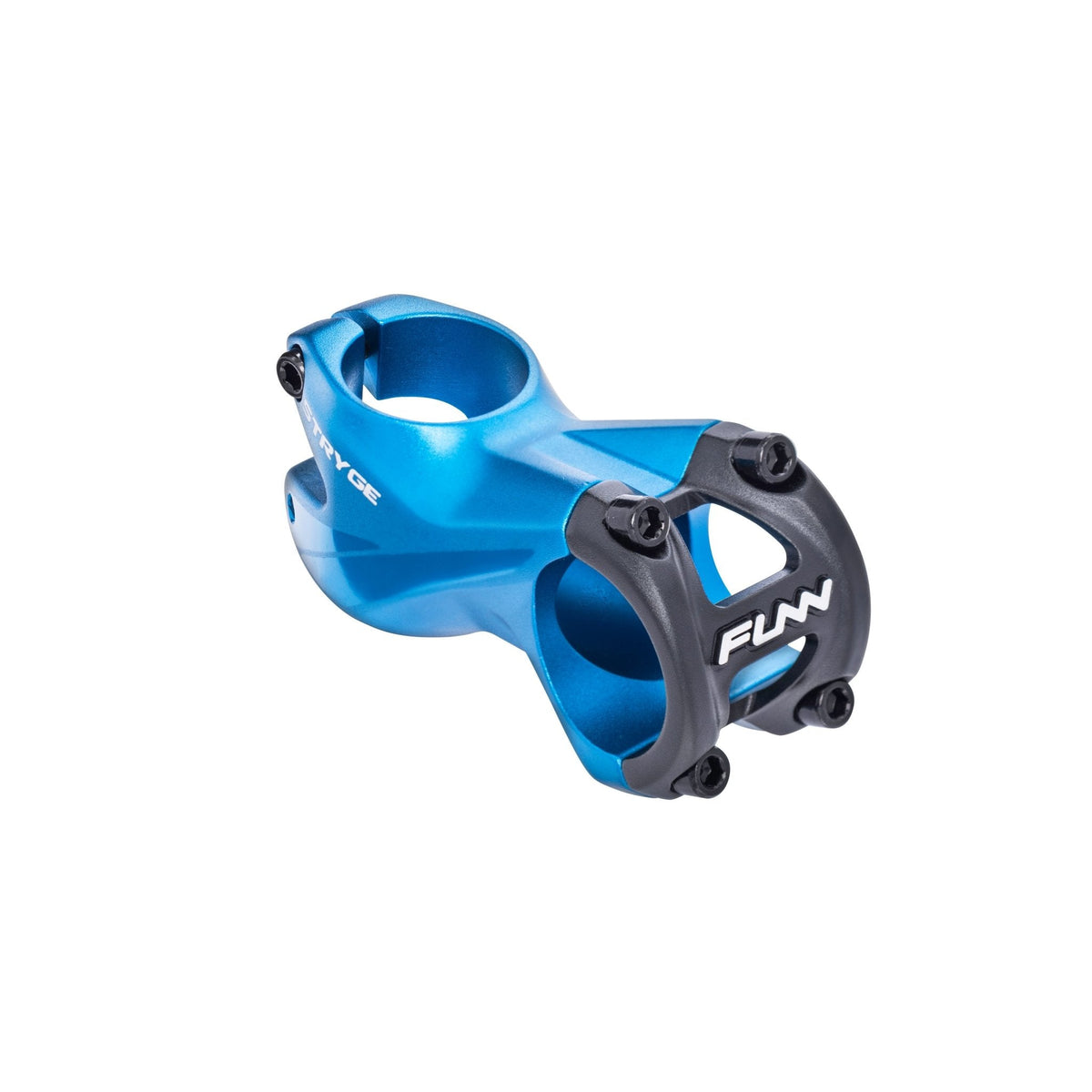 FUNN Stryge Riser Stem 60mm, blue alloy bike handlebar stem with black faceplate and four-bolt clamp for MTB steering