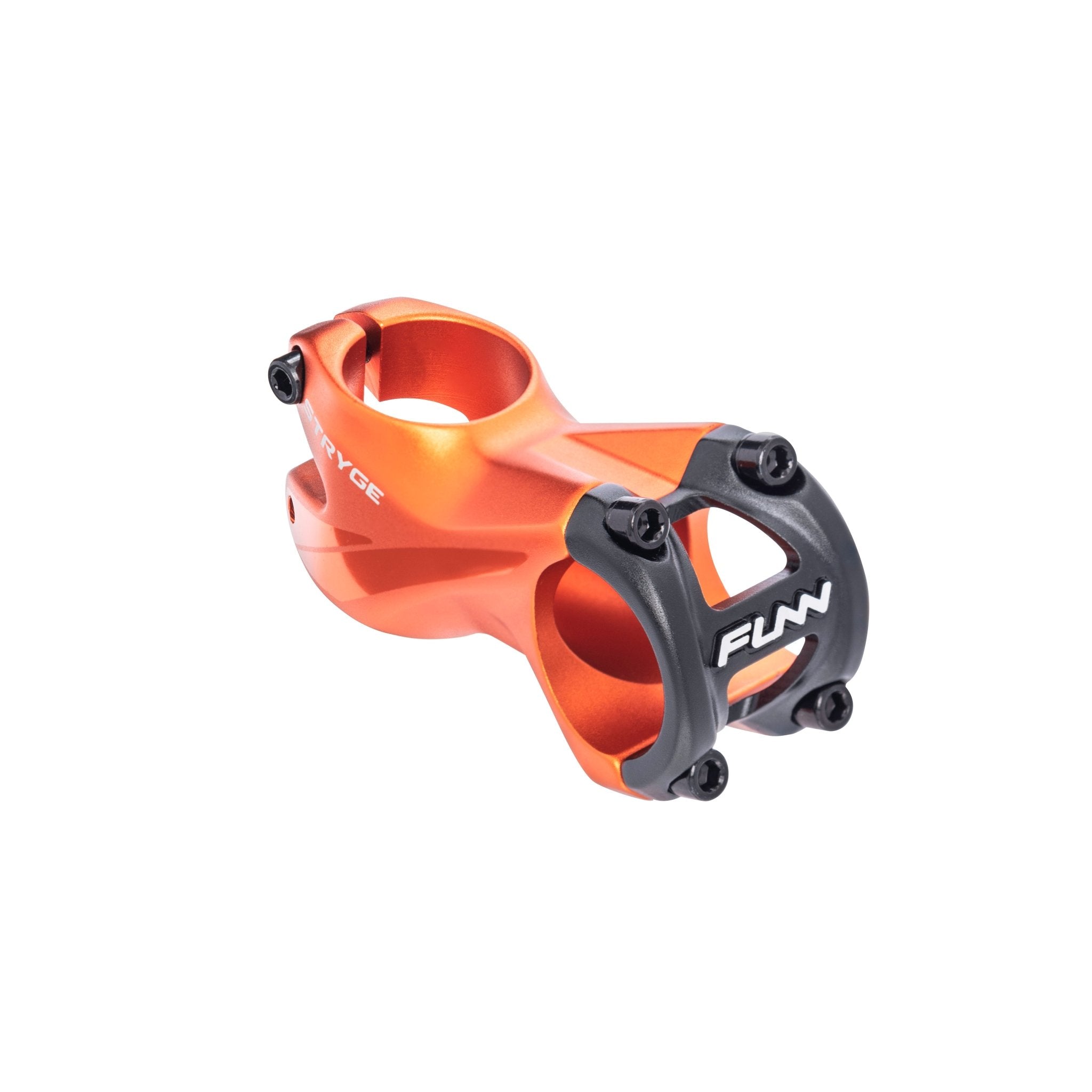 FUNN Stryge Riser Stem 60mm in orange alloy with black faceplate, short mountain bike handlebar stem for precise control