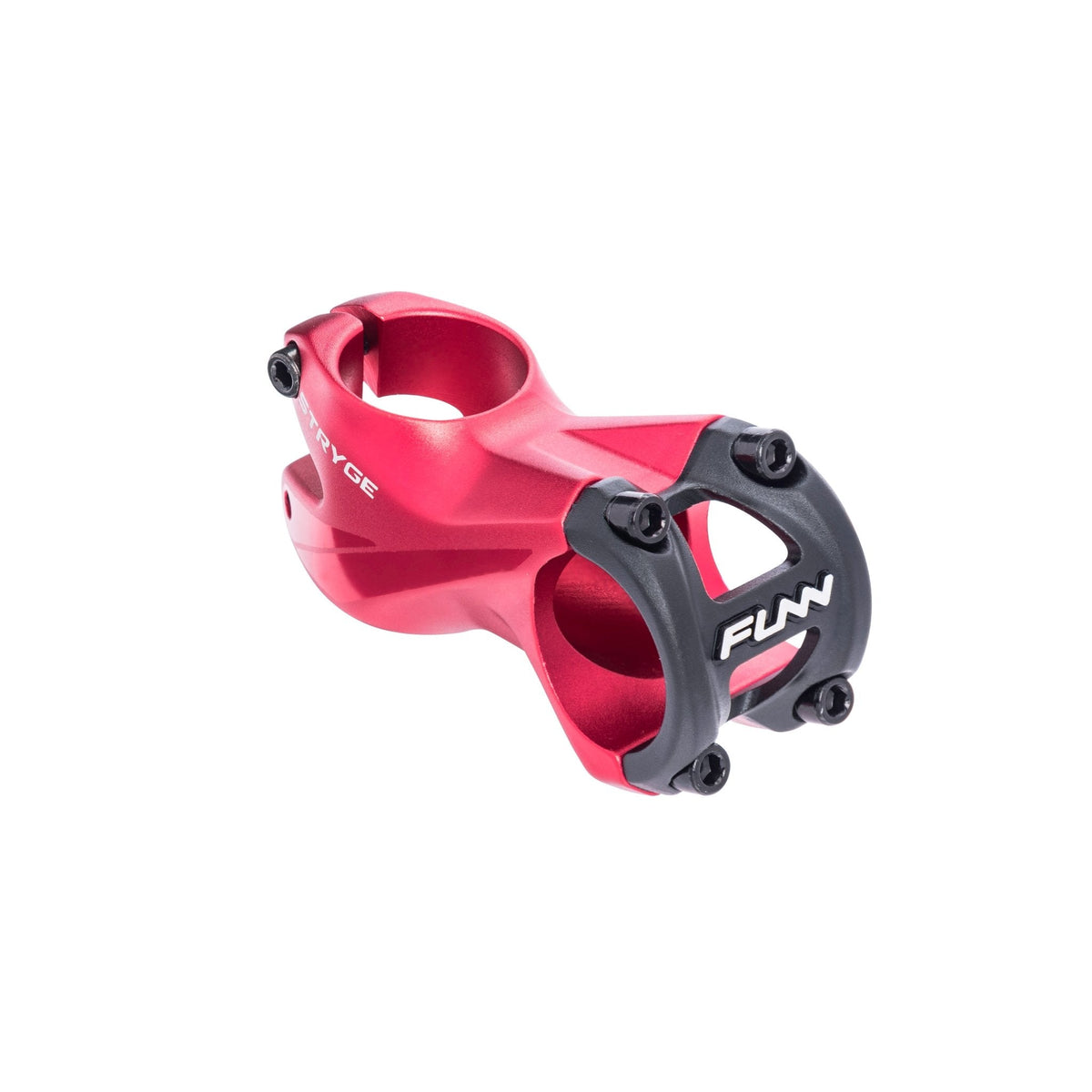 FUNN Stryge Riser Stem 60mm, red alloy MTB handlebar stem with black faceplate and bolt clamp for secure steering control