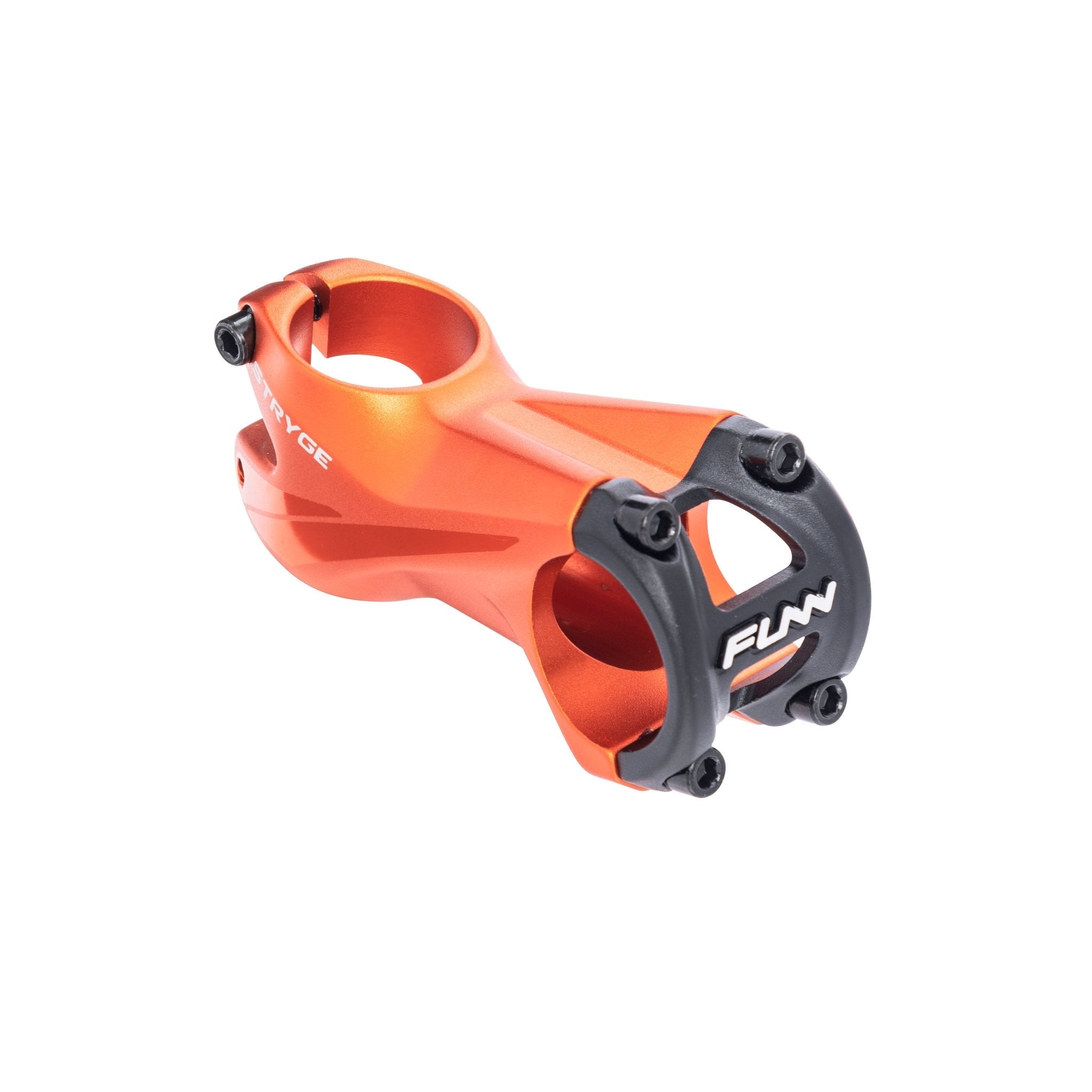 FUNN Stryge Riser Stem 70mm in orange alloy with black faceplate, short MTB handlebar stem for responsive steering