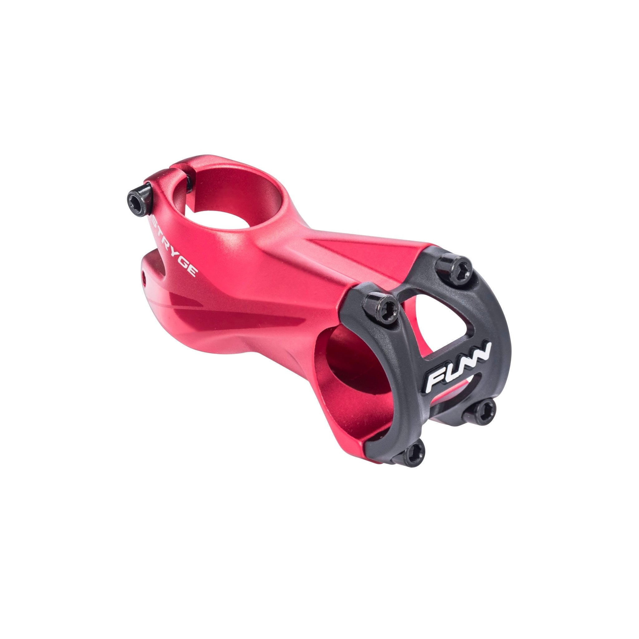 FUNN Stryge Riser Stem 70mm in red alloy with black faceplate, lightweight mountain bike handlebar stem for improved control