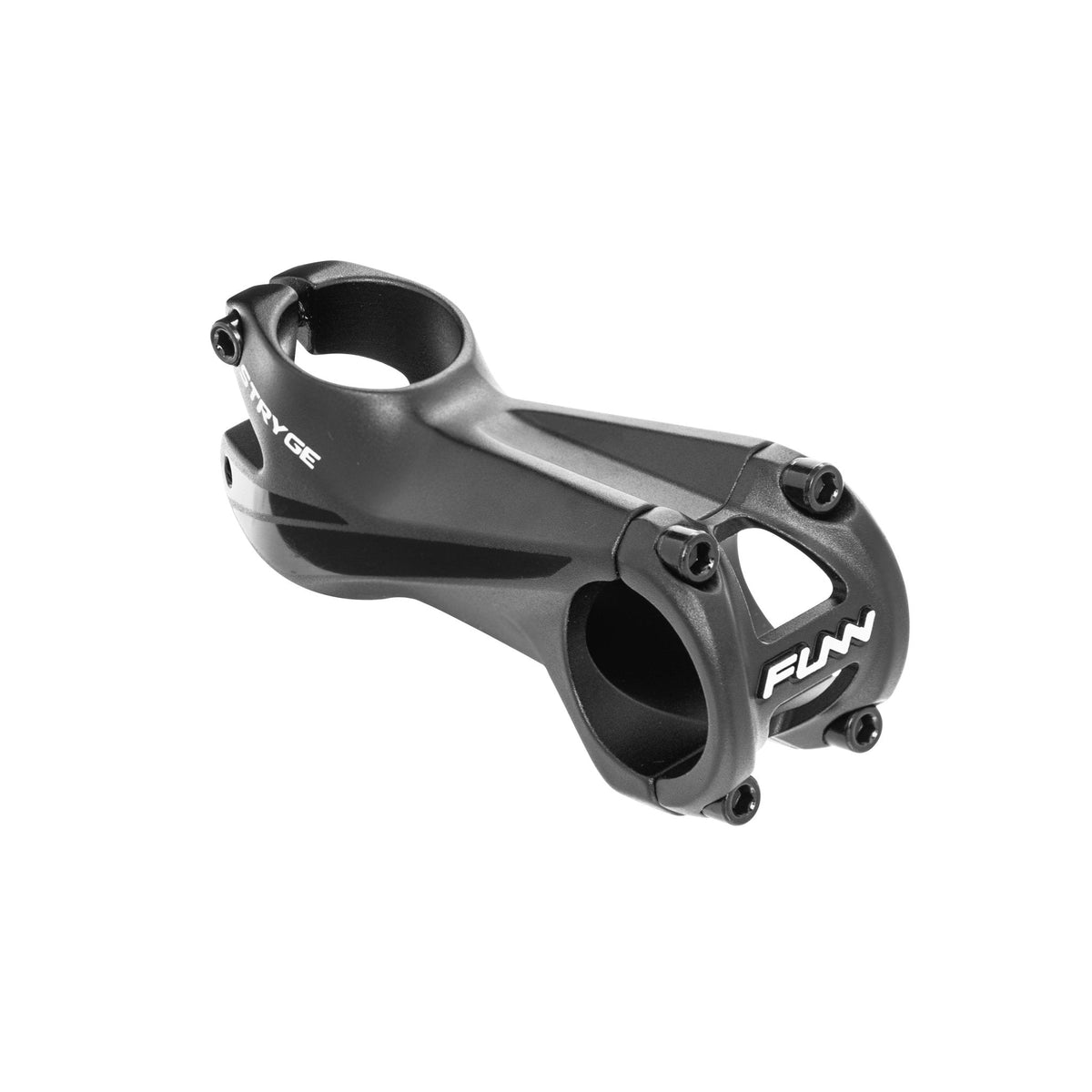 Black alloy FUNN Stryge Riser Stem 80mm, lightweight MTB handlebar stem with four-bolt faceplate and sleek angular design