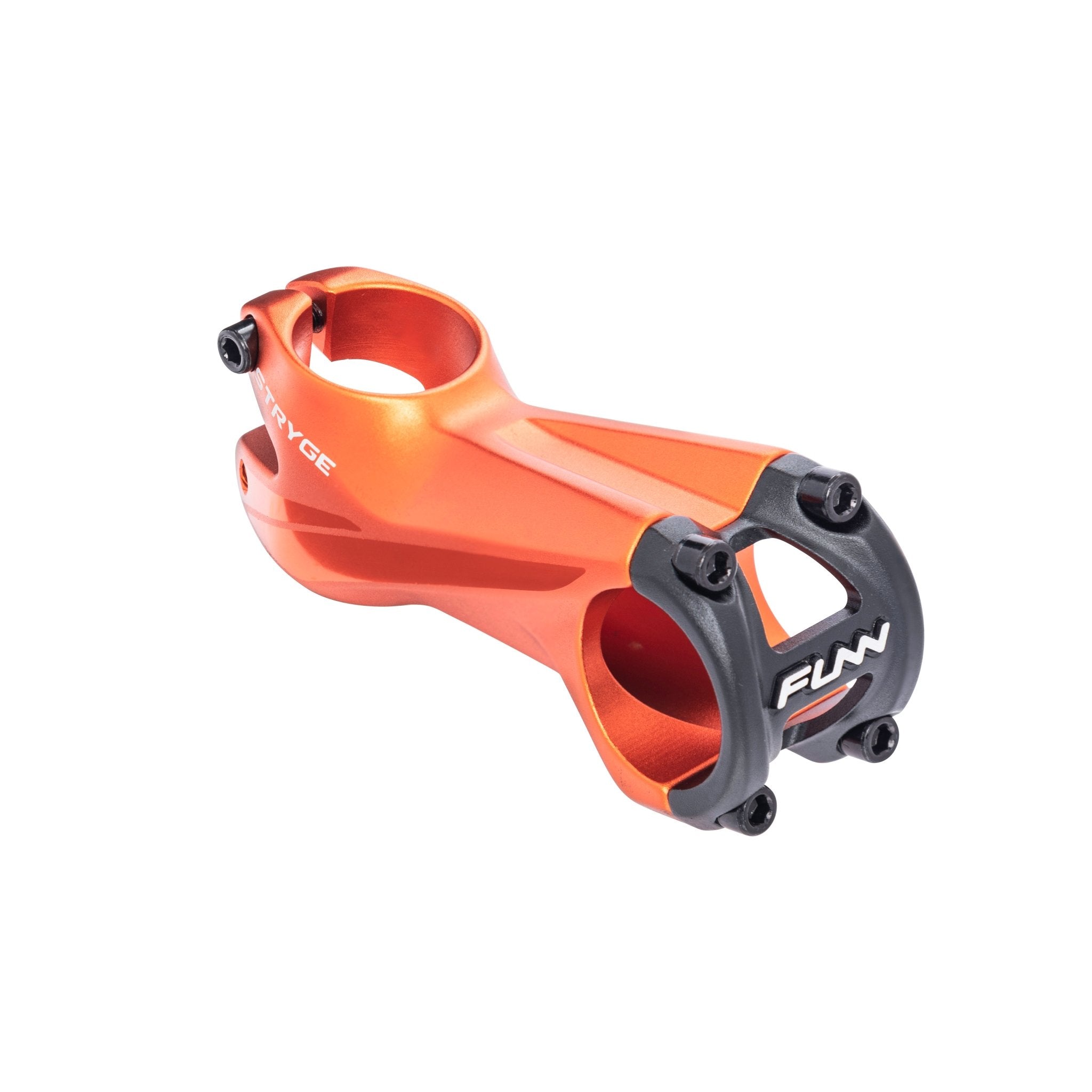 FUNN Stryge Riser Stem 80mm, orange alloy mountain bike handlebar stem with black faceplate and four-bolt clamp