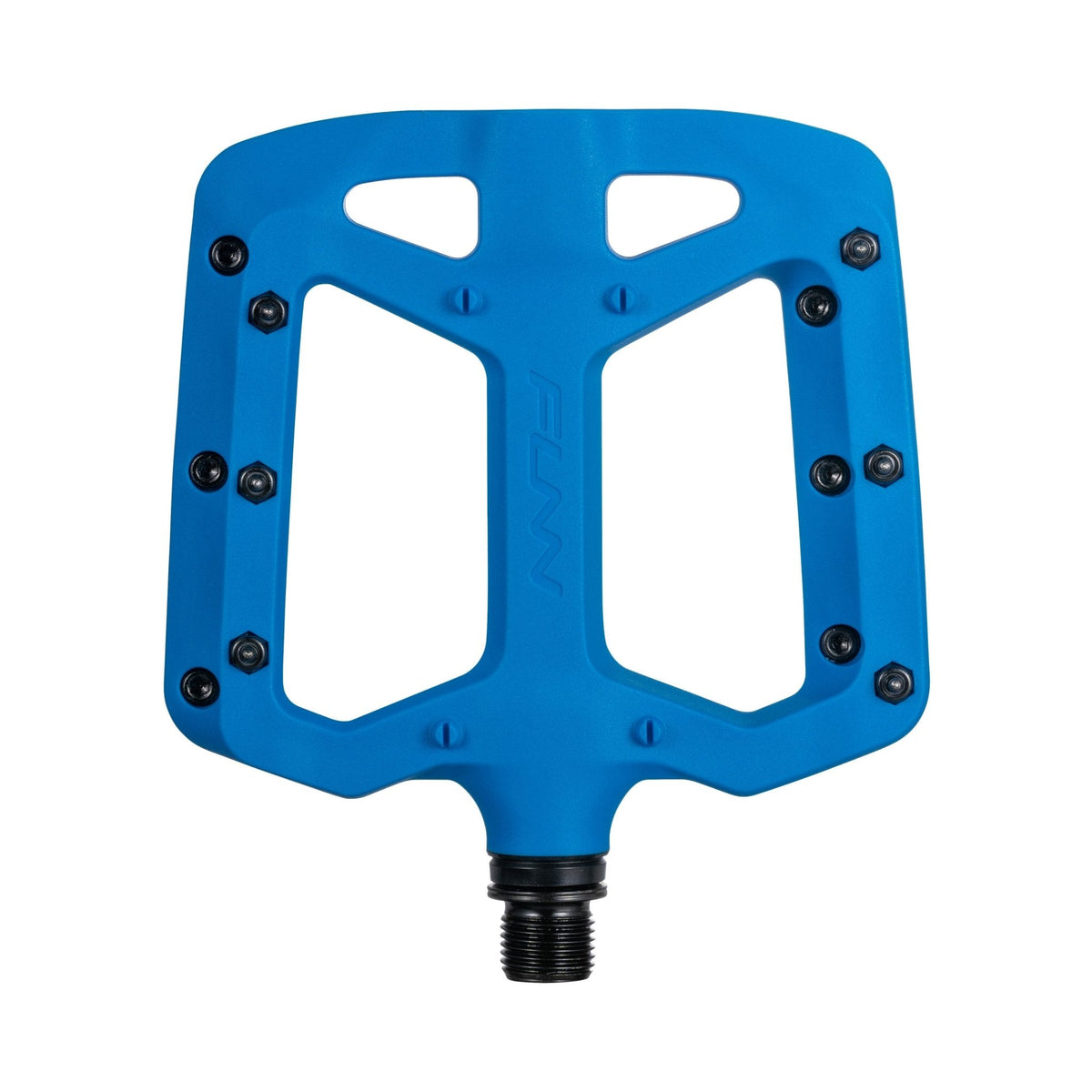 Blue FUNN Taipan Flat Pedals composite platform with metal pins and wide rectangular shape for grippy mountain bike control