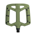 Funn mountain bike components - Taipan Flat Pedals Olive Green in a white background.