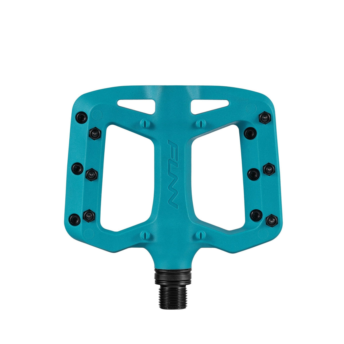 FUNN Taipan S Flat Pedals in teal, lightweight composite body with wide platform and metal pins for grippy mountain biking