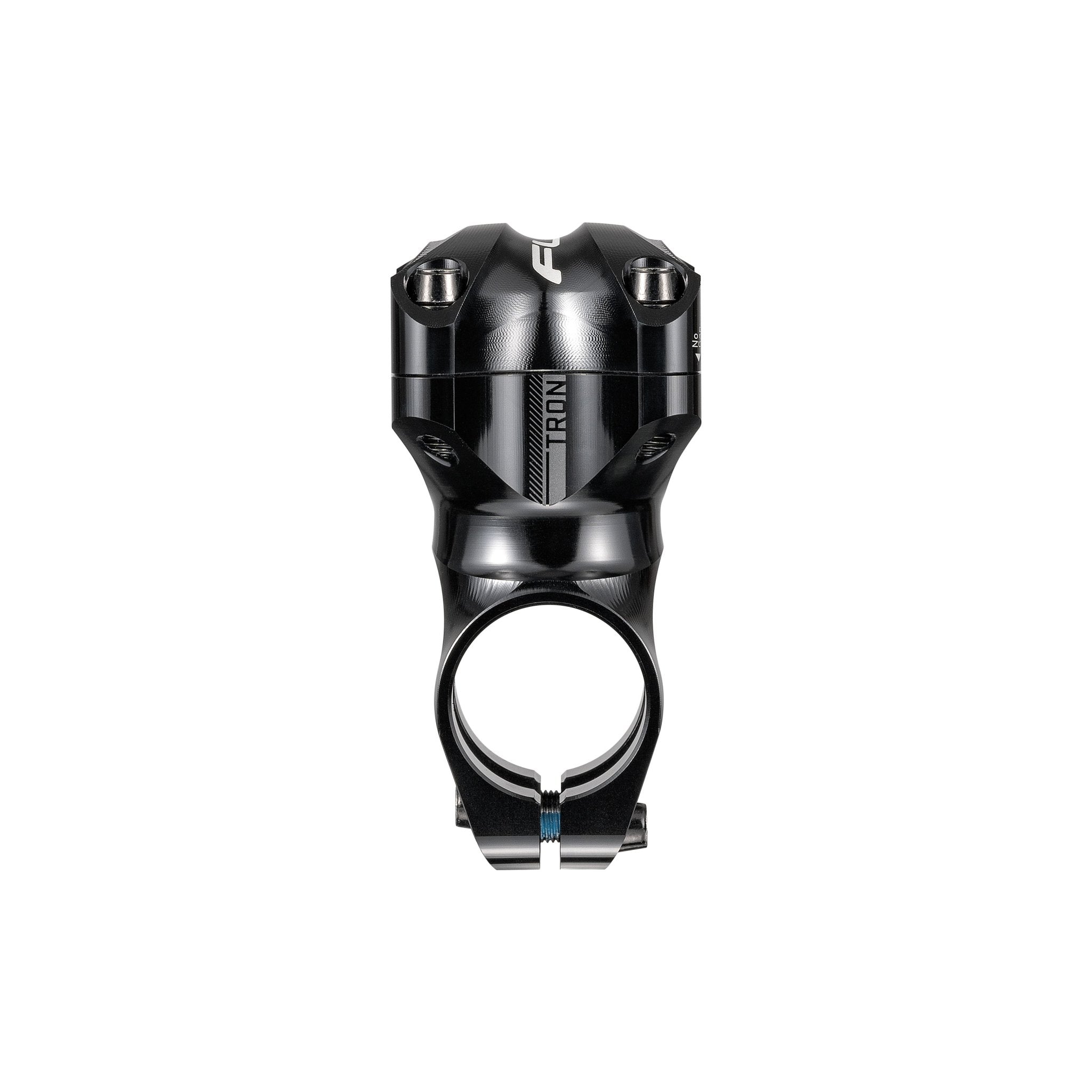 Black FUNN Tron Stem 40mm CNC alloy bike stem with four-bolt faceplate, sleek polished finish and compact handlebar clamp