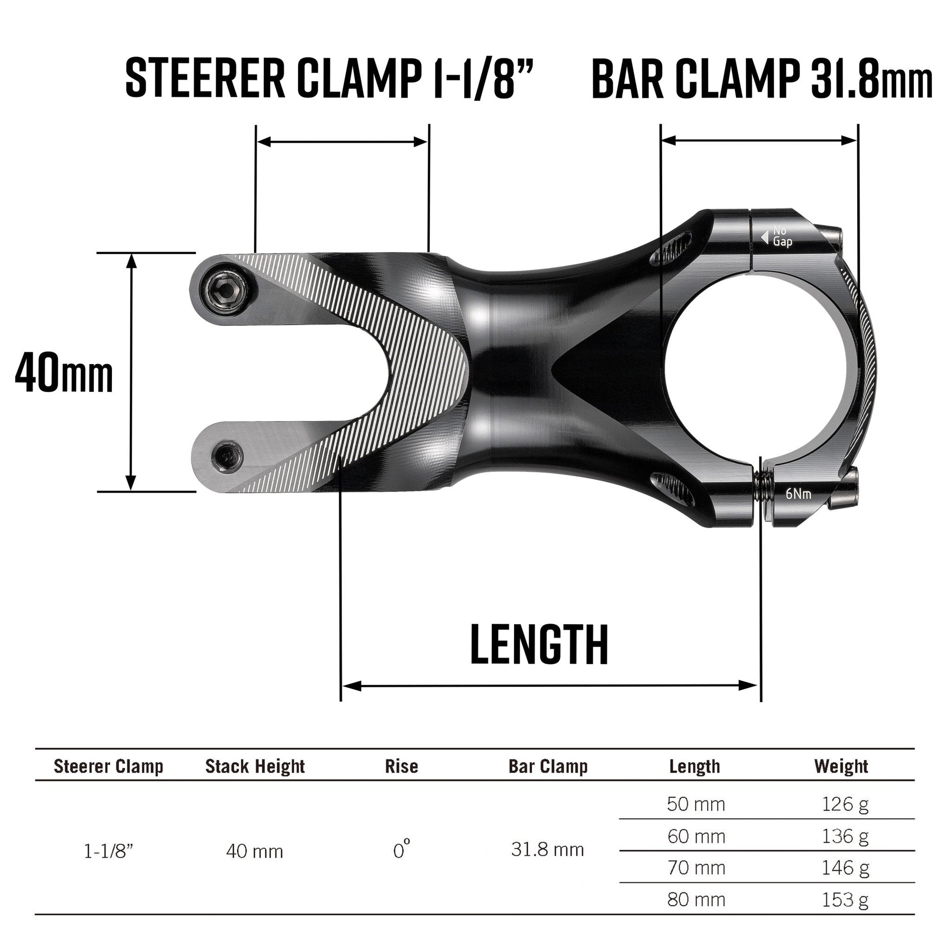 Funn mountain bike components - Tron Stem 40mm in a white background.