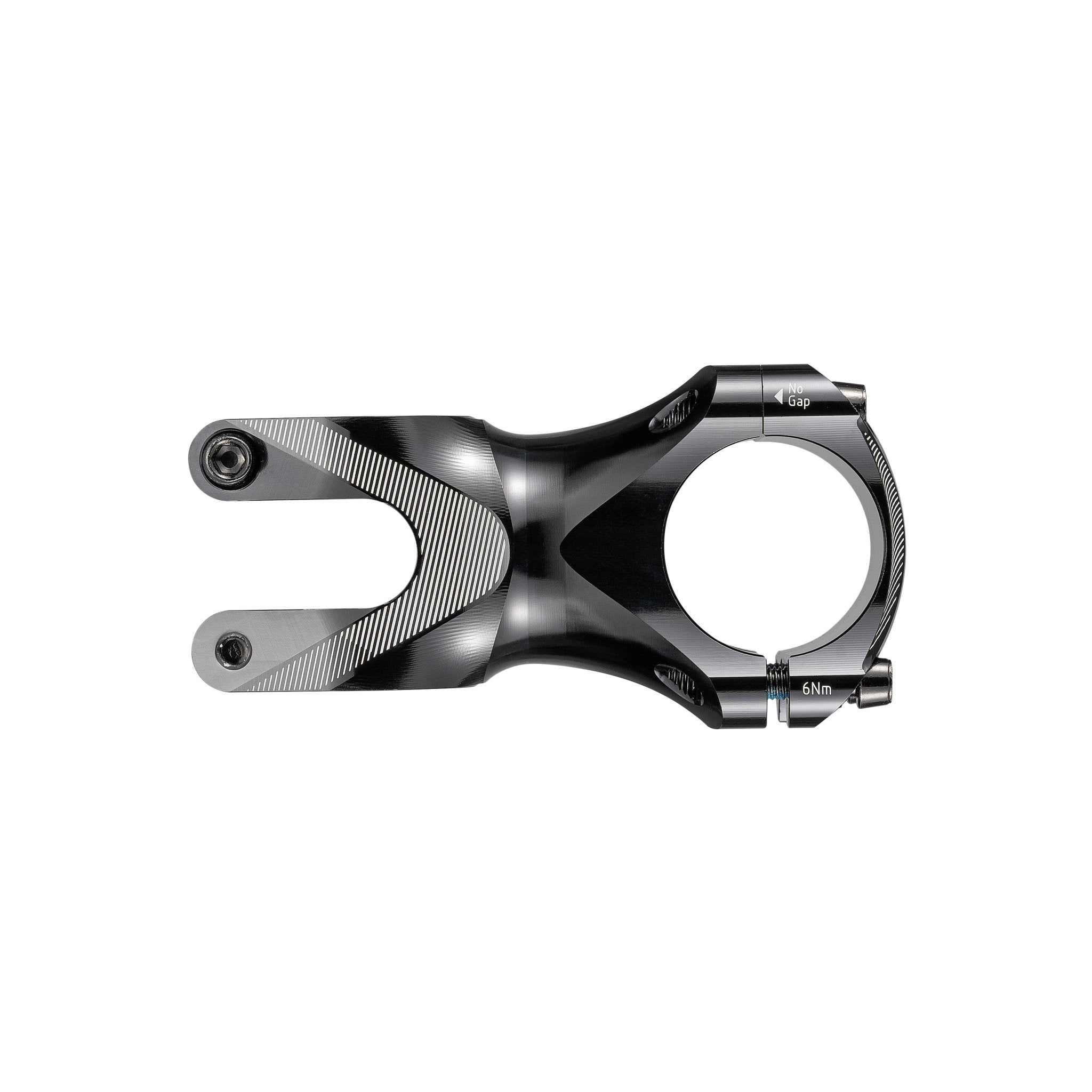 FUNN Tron Stem 40mm, black and silver CNC alloy MTB handlebar stem with sleek low-profile clamp design