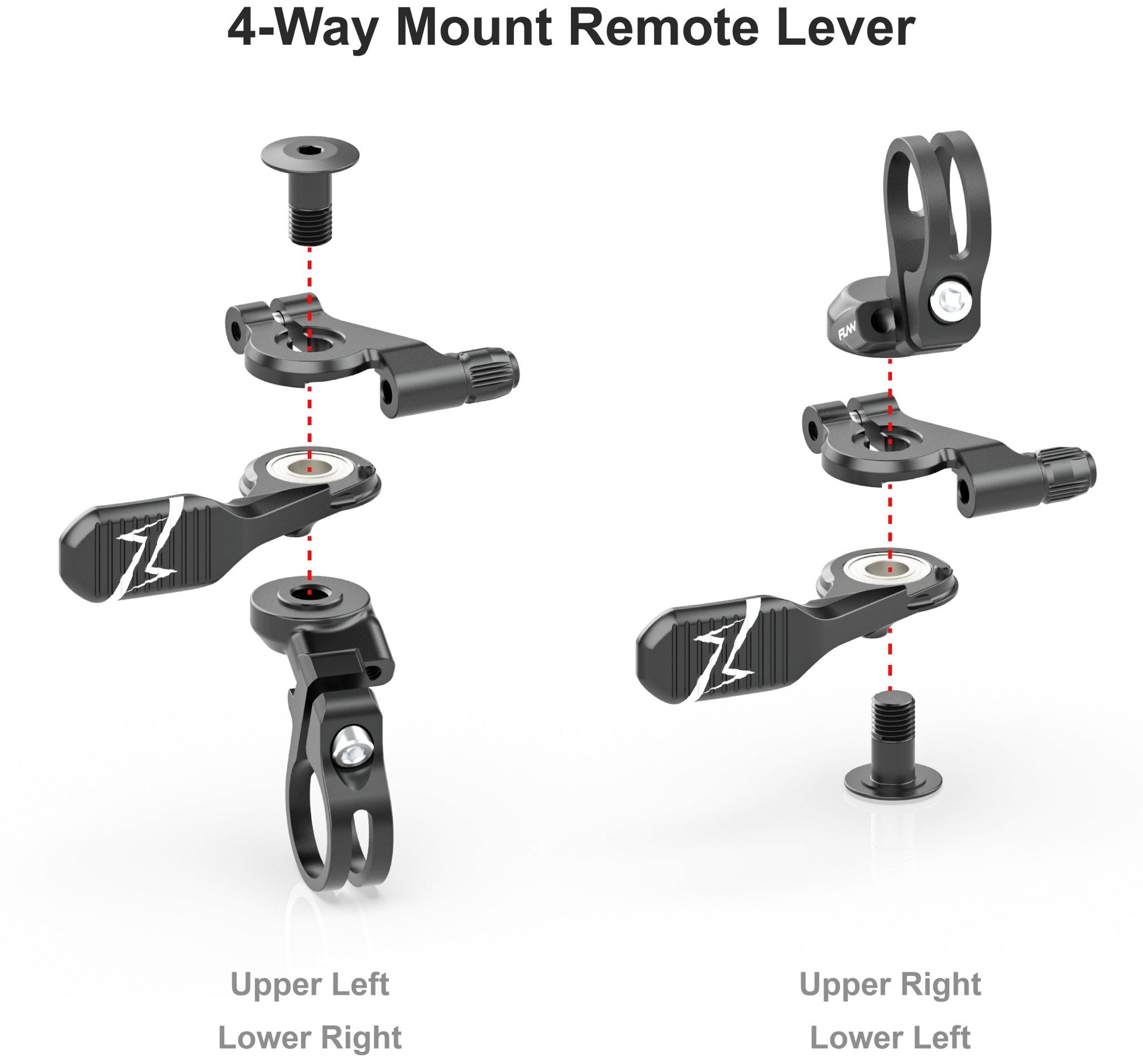 Funn mountain bike components - UpDown Dropper Lever Black in a white background.