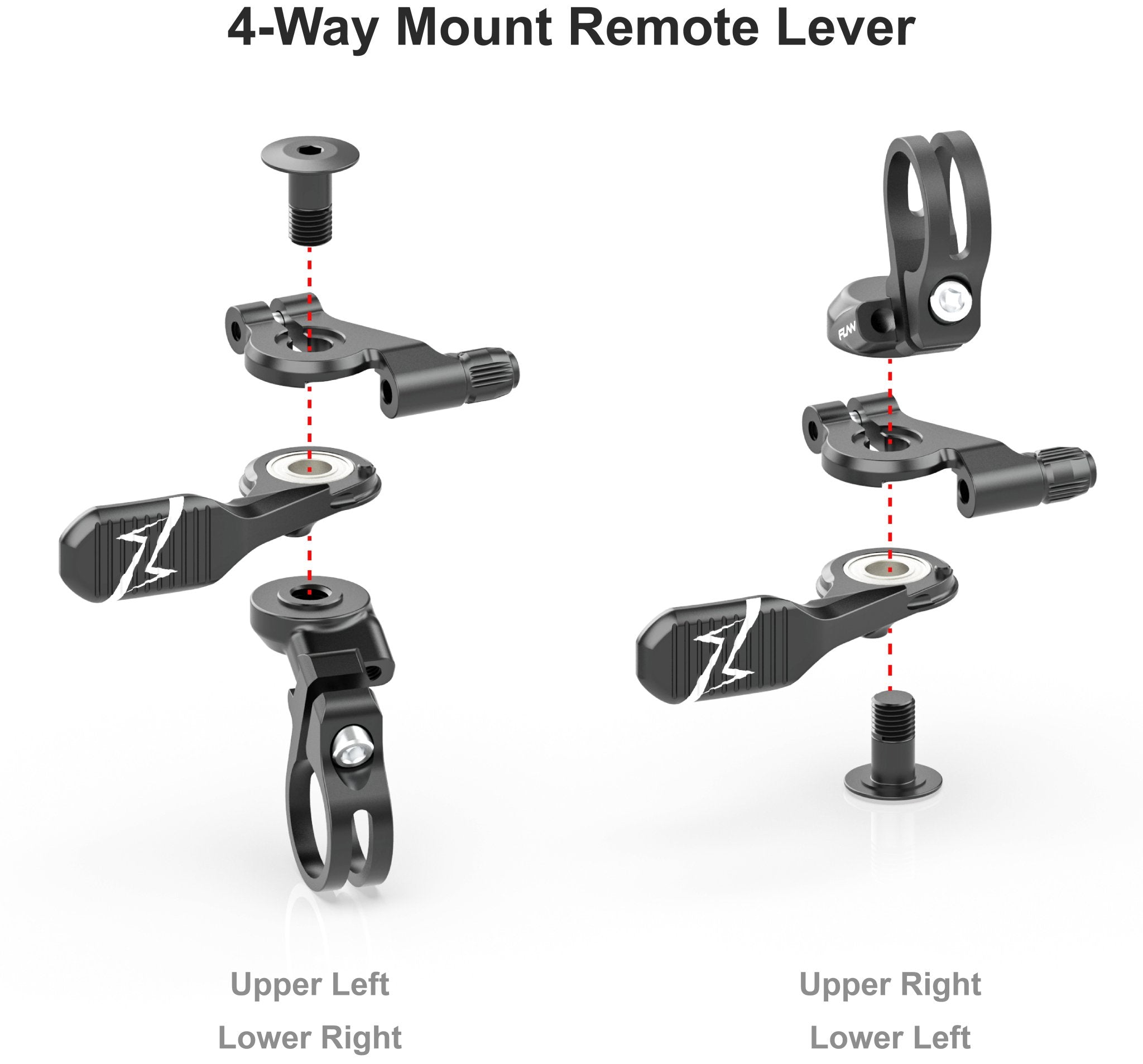 FUNN UpDown Dropper Lever, black alloy 4-way mount dropper seatpost remote with adjustable clamp and textured thumb paddle