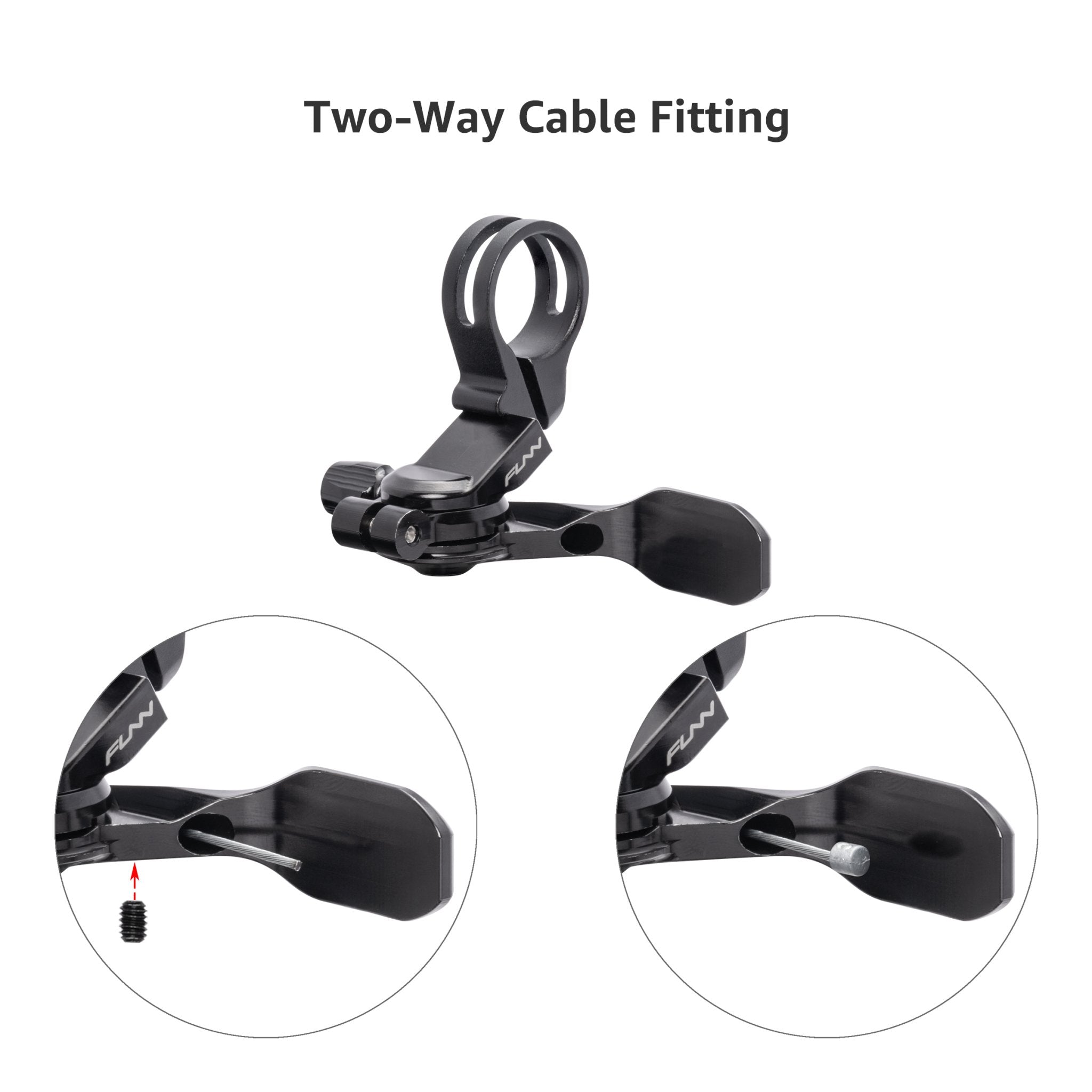 FUNN UpDown Dropper Lever, black alloy dropper seatpost remote with two-way cable fitting and ergonomic thumb paddle