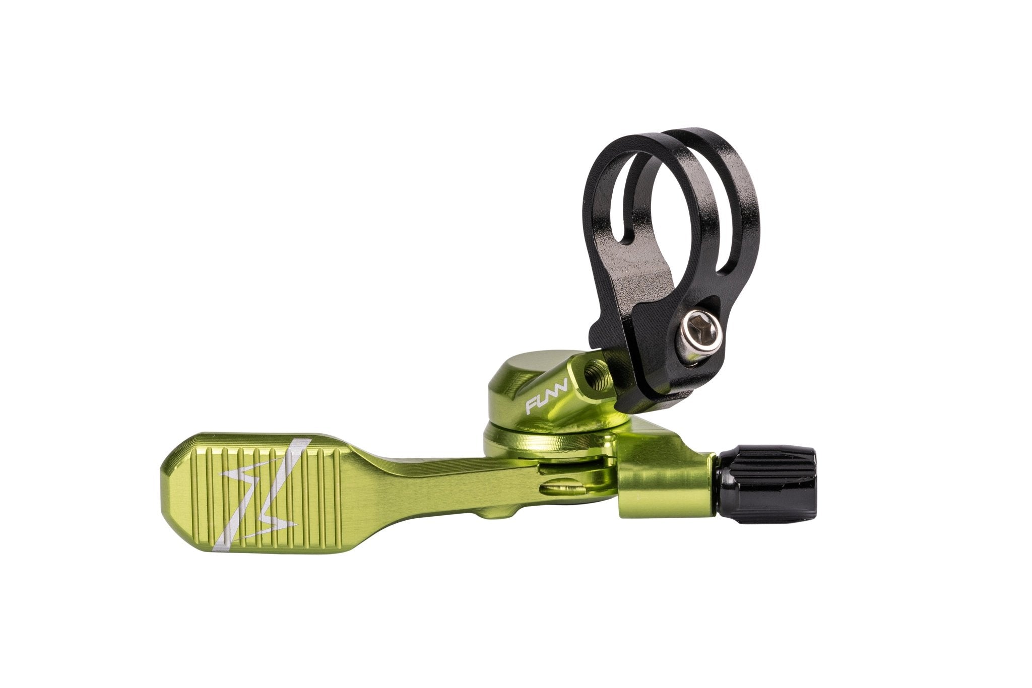 Green CNC alloy FUNN UpDown Dropper Lever with black handlebar clamp, textured thumb paddle for precise seatpost control