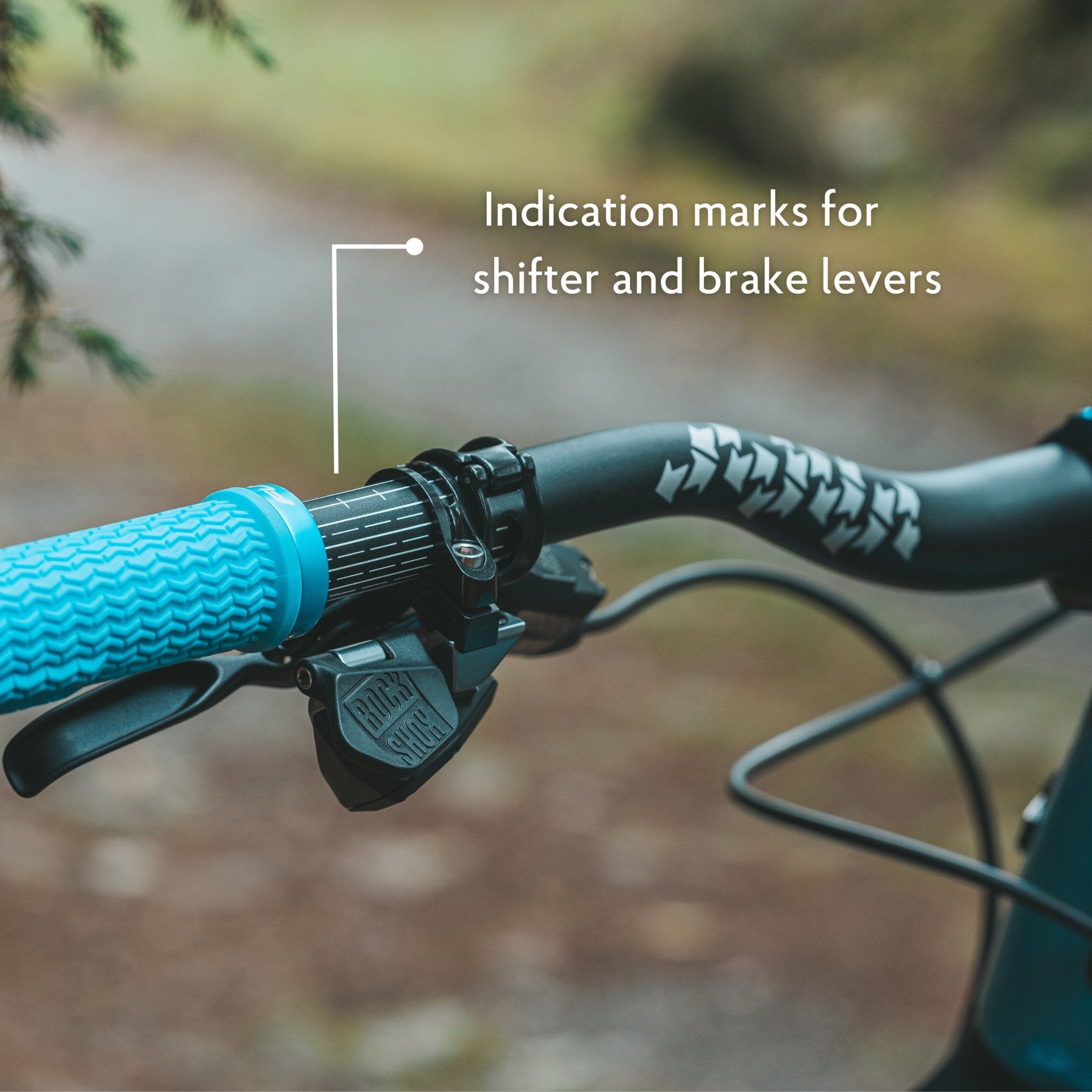 FUNN Upturn High Riser Handlebar with indication marks, black alloy bar and blue grip for precise shifter and brake lever setup