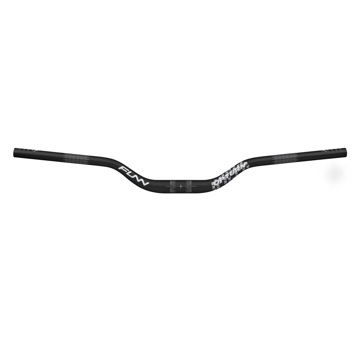 Black FUNN Upturn High Riser Handlebar, lightweight aluminum MTB bar with high rise and white graphics for better control