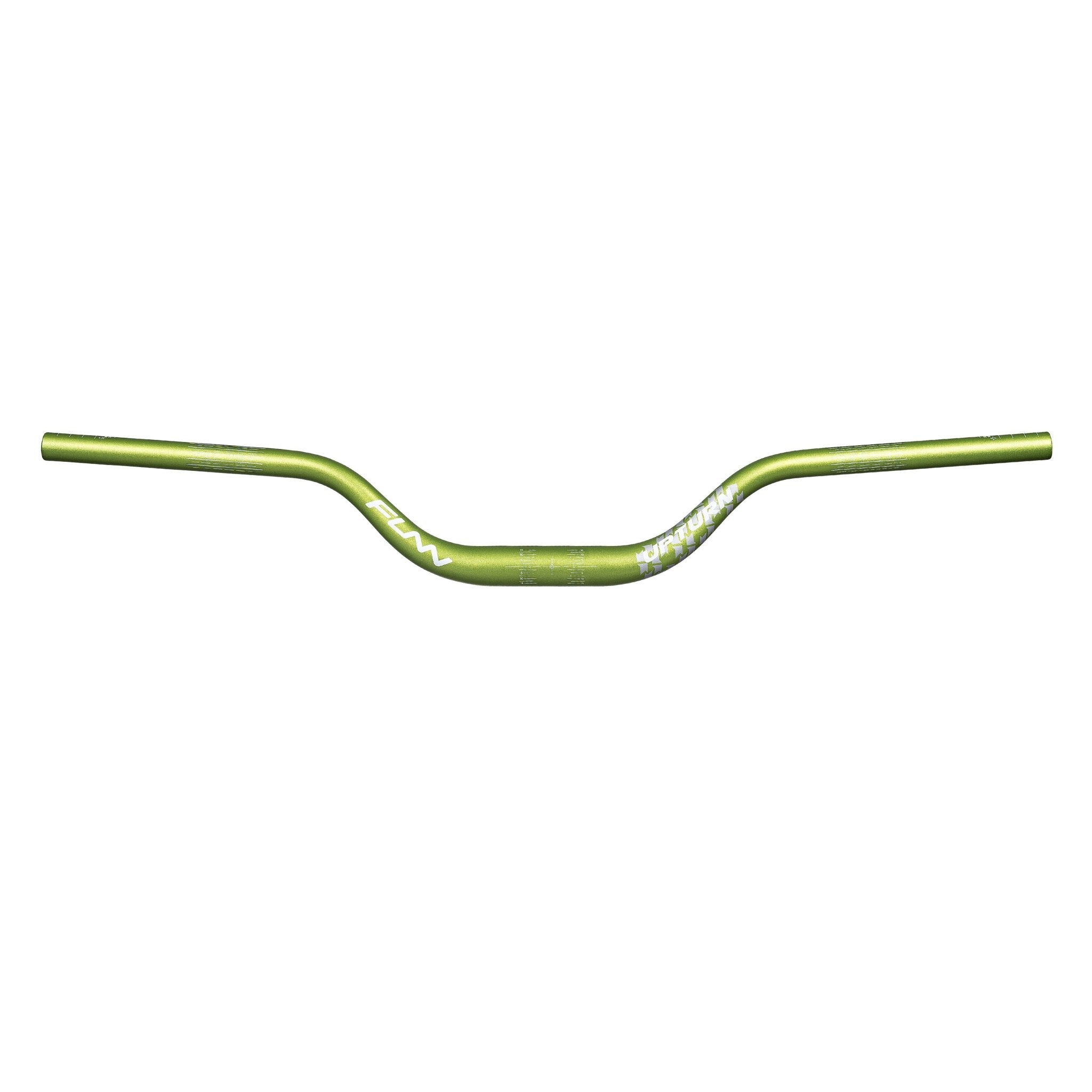 FUNN Upturn High Riser Handlebar in matte green alloy, wide curved MTB bar for upright control and comfortable steering