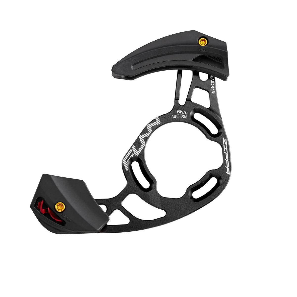 FUNN Zippa AM Chain Guide in black alloy for 32T–38T chainrings, ISCG05 or BSA BB mount with included ISCG05 adapter